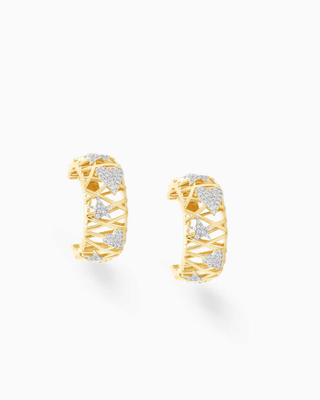 Stellar Grid | Heart and Star Diamond Hoop Earrings