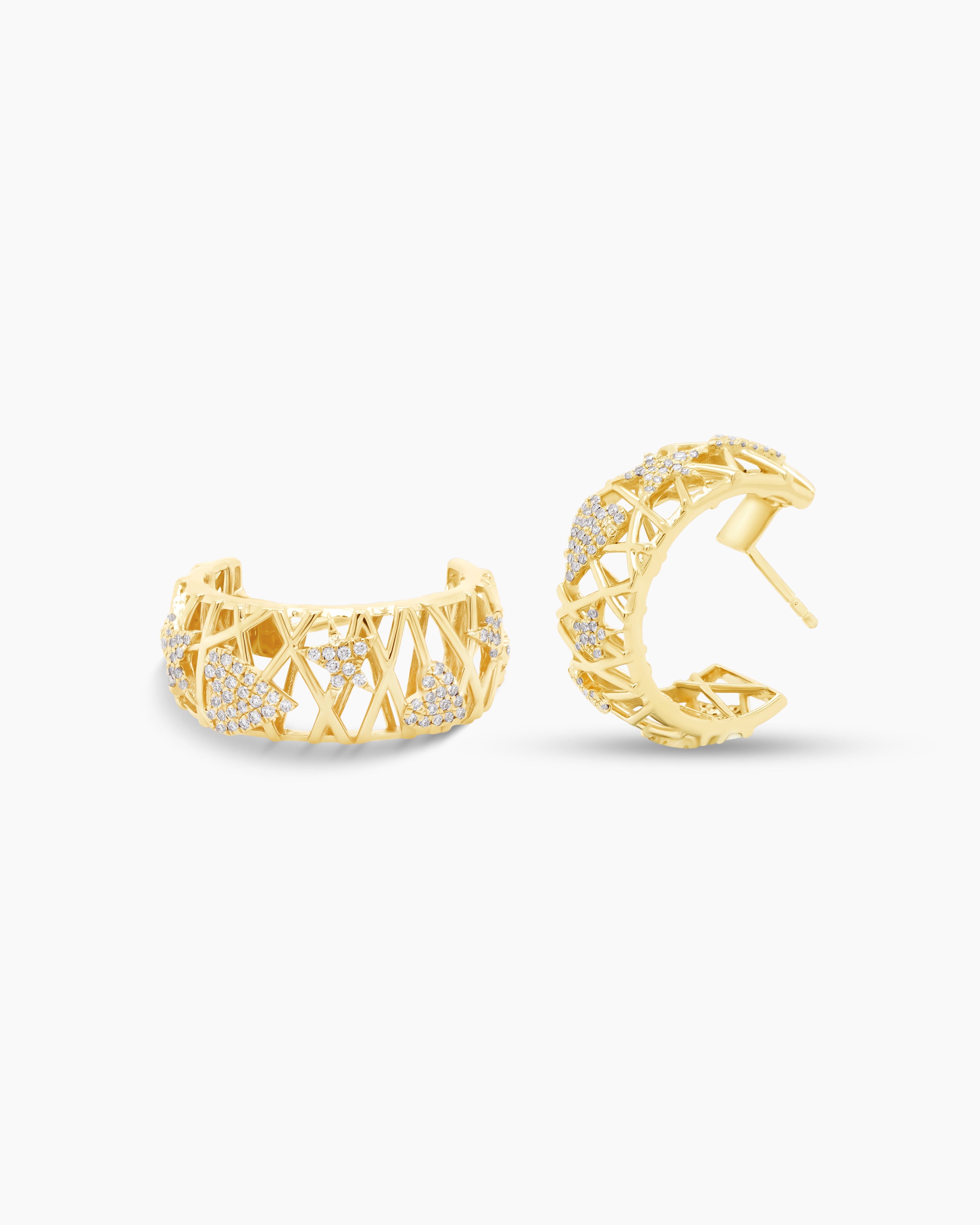 Stellar Grid | Heart and Star Diamond Hoop Earrings