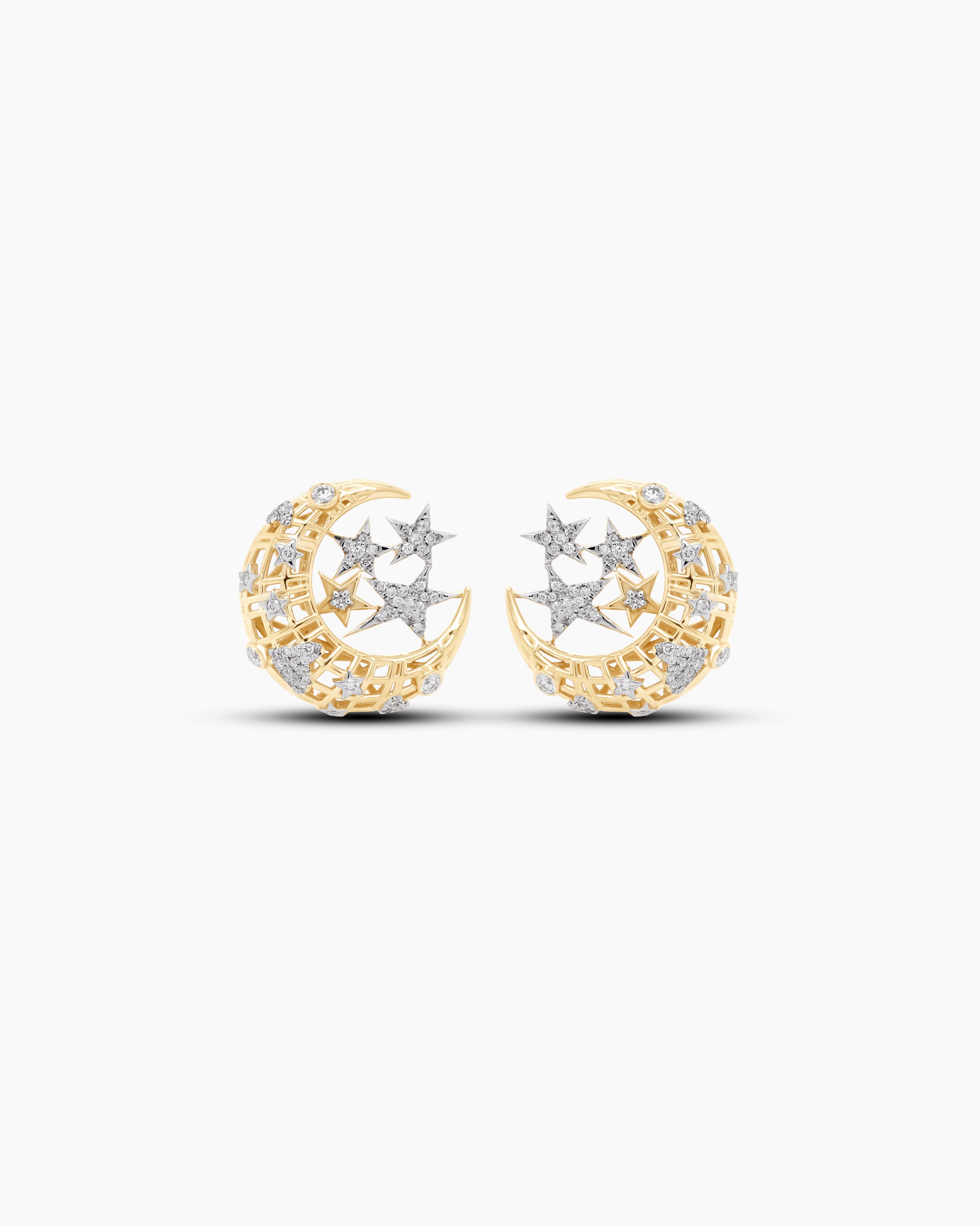Galaxy Dream | Moon and Star Diamond Stud Earrings