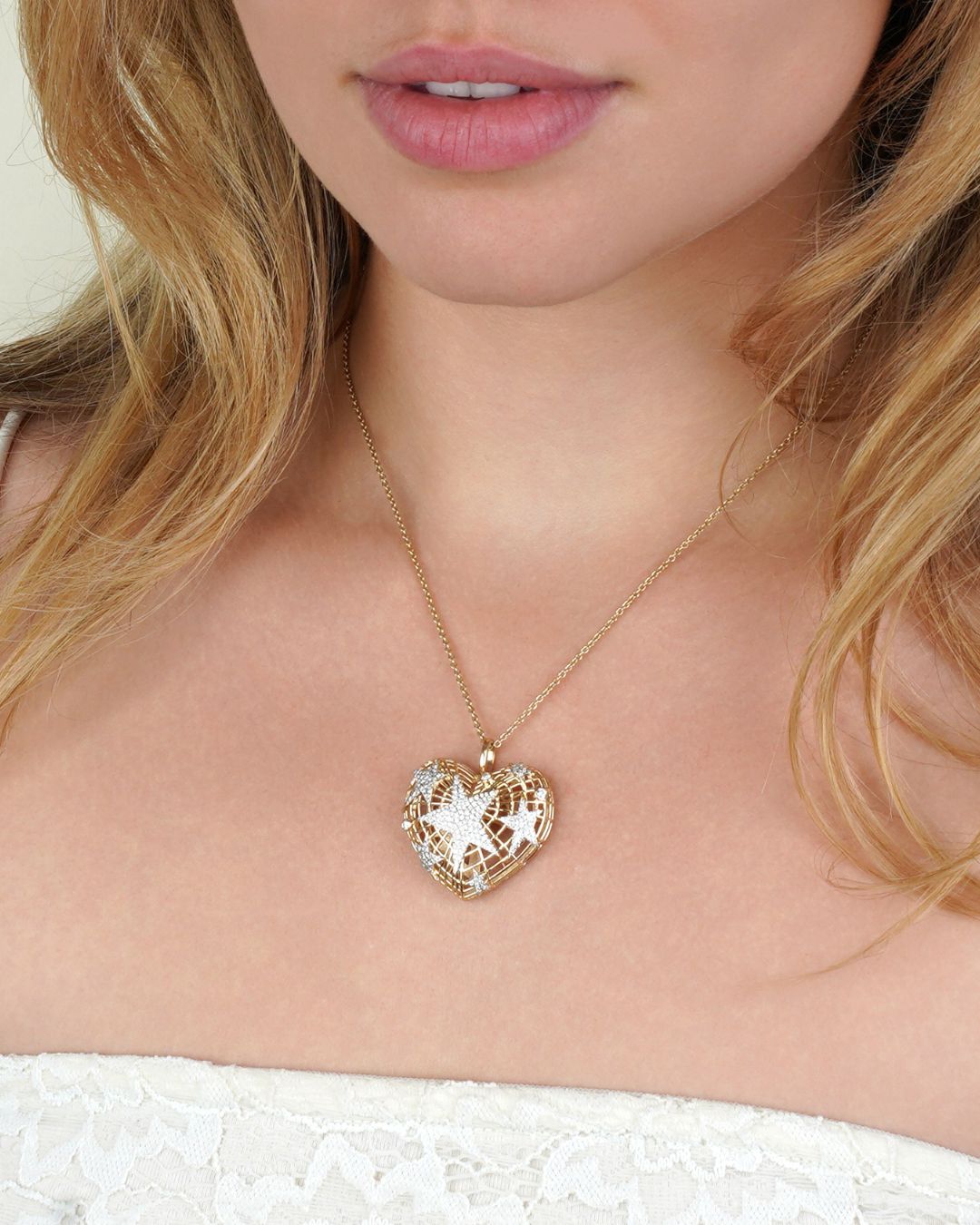 Cosmic Romance | Heart and Star Diamond Pendant Toggle Chain Necklace