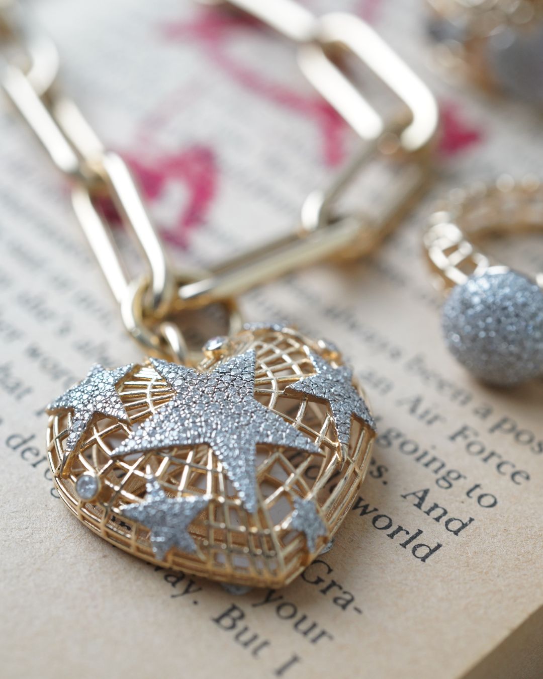 Cosmic Romance | Heart and Star Diamond Pendant Toggle Chain Necklace