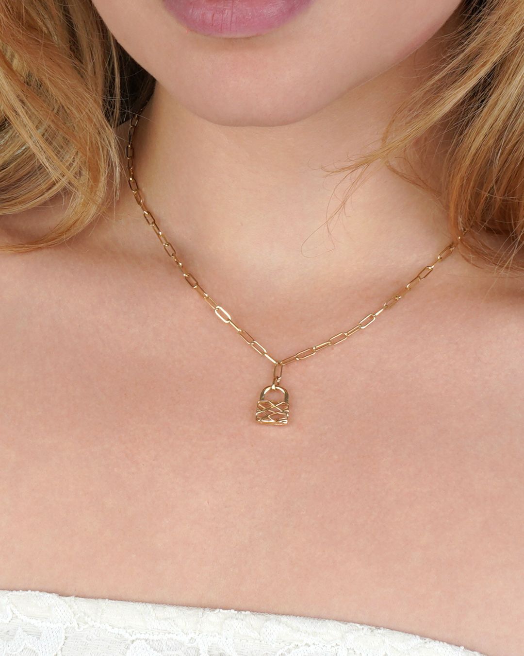 Woven Trail | Mini Locket Pendant Paperclip Chain Necklace