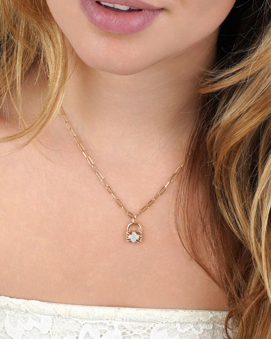 Charm of Fortune | Mini Diamond Clover Locket Pendant Paperclip Chain Necklace