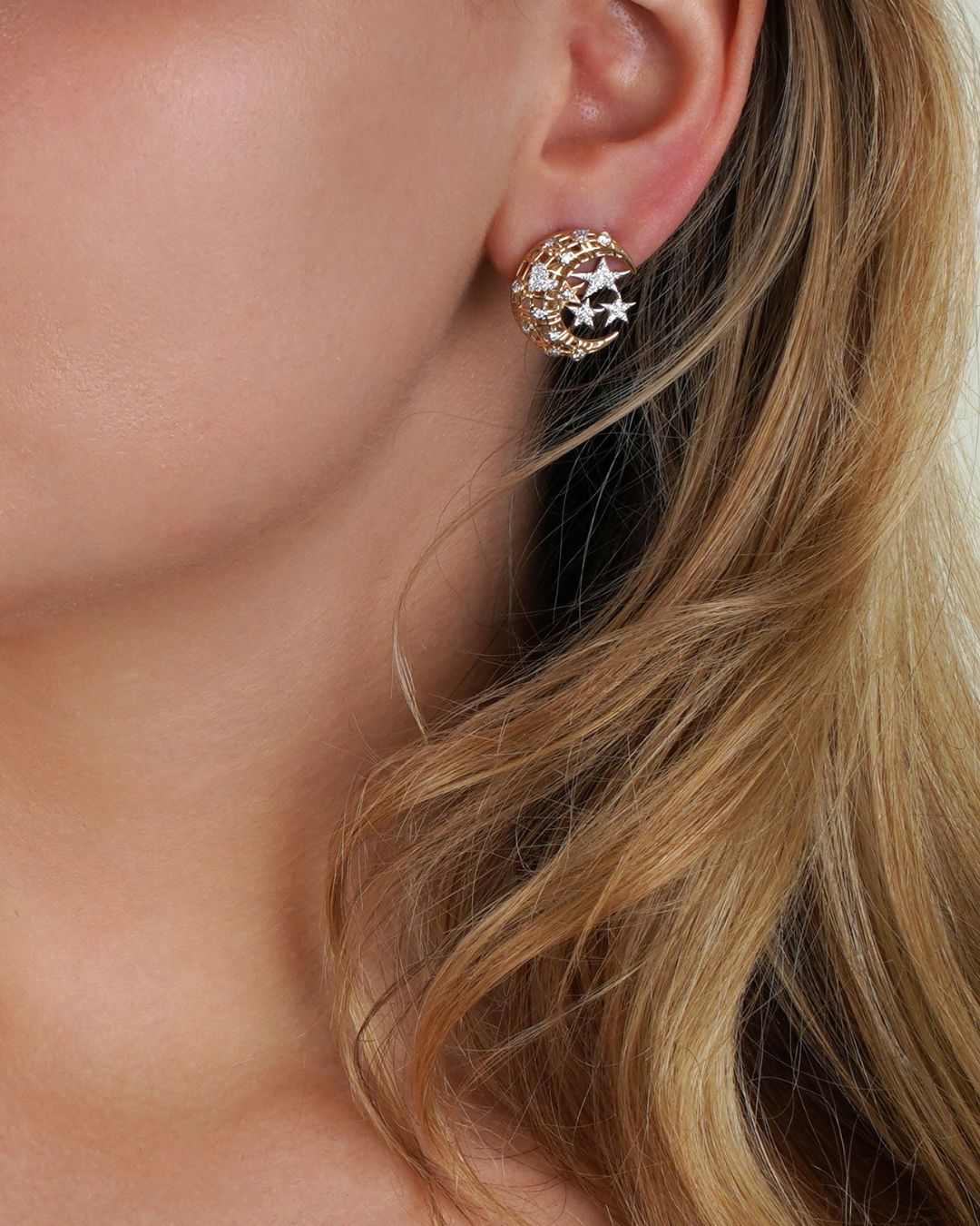 Galaxy Dream | Moon and Star Diamond Stud Earrings