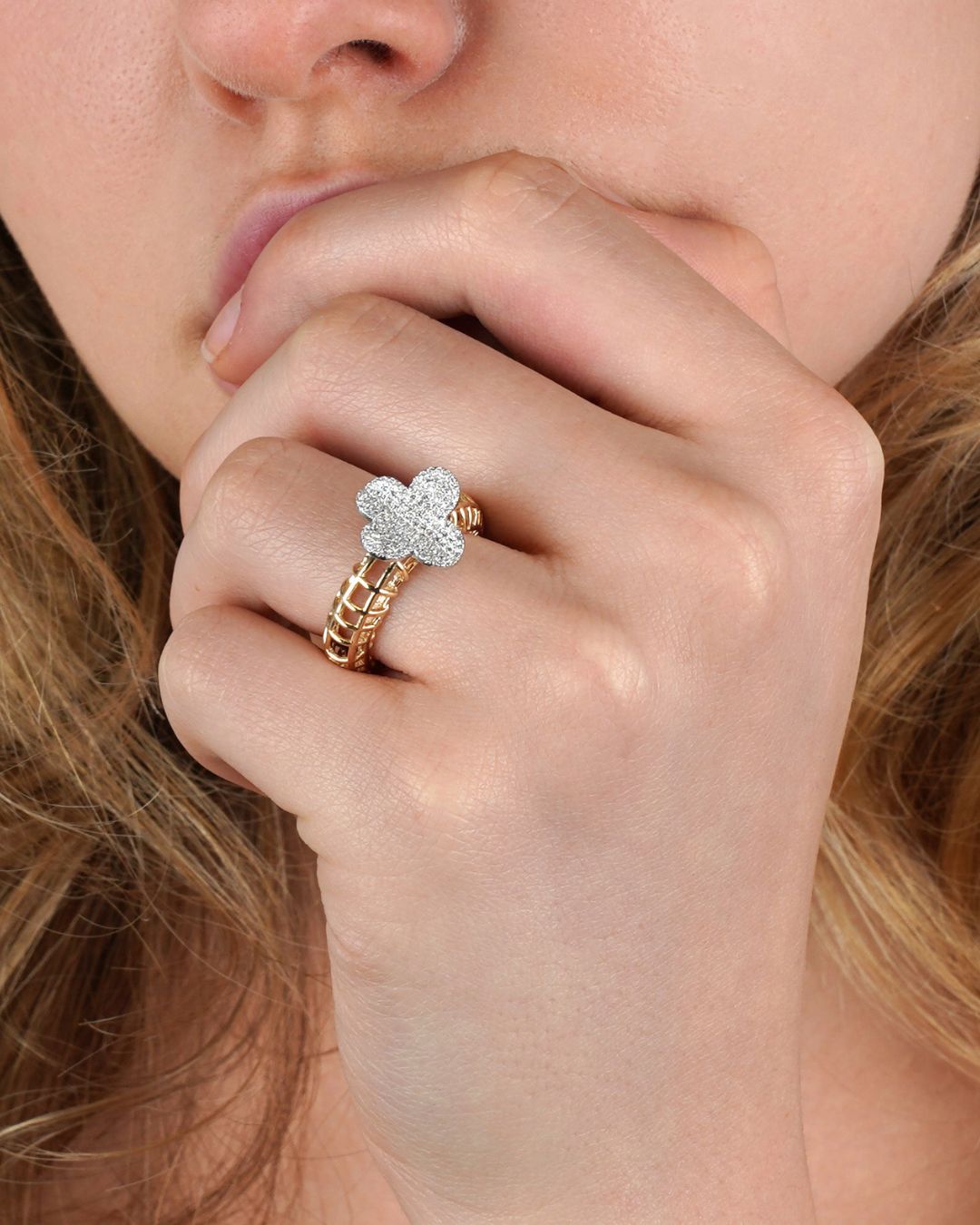 Lucky Lattice | Diamond Clover Leaf Accent Stackable Ring