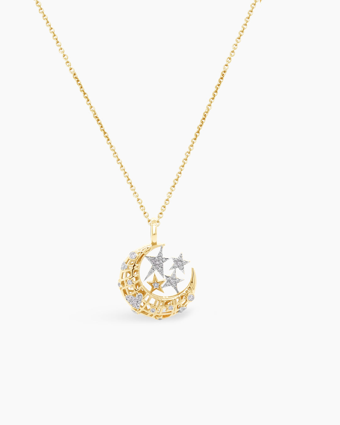 Galaxy Dream | Small Moon and Star Diamond Pendant Chain Necklace