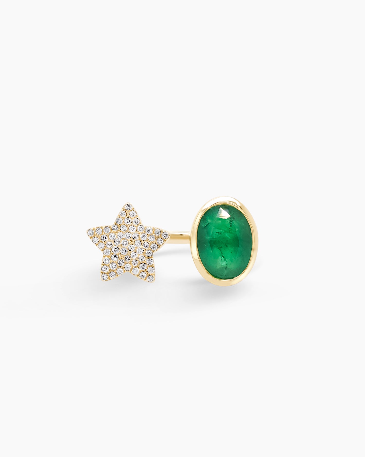 Emerald and Diamond Star Open Ring