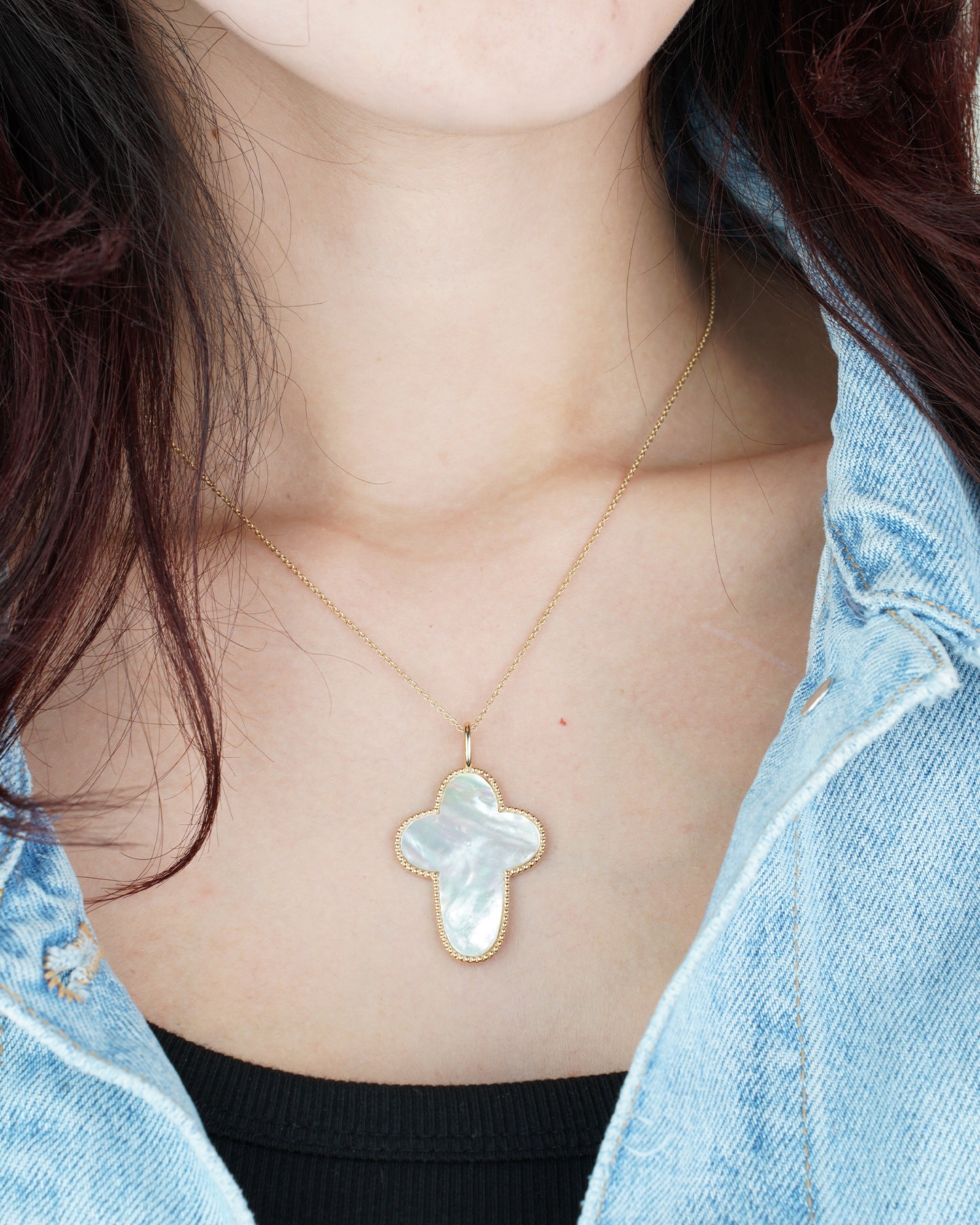 Mother-of-Pearl Cross Pendant Necklace