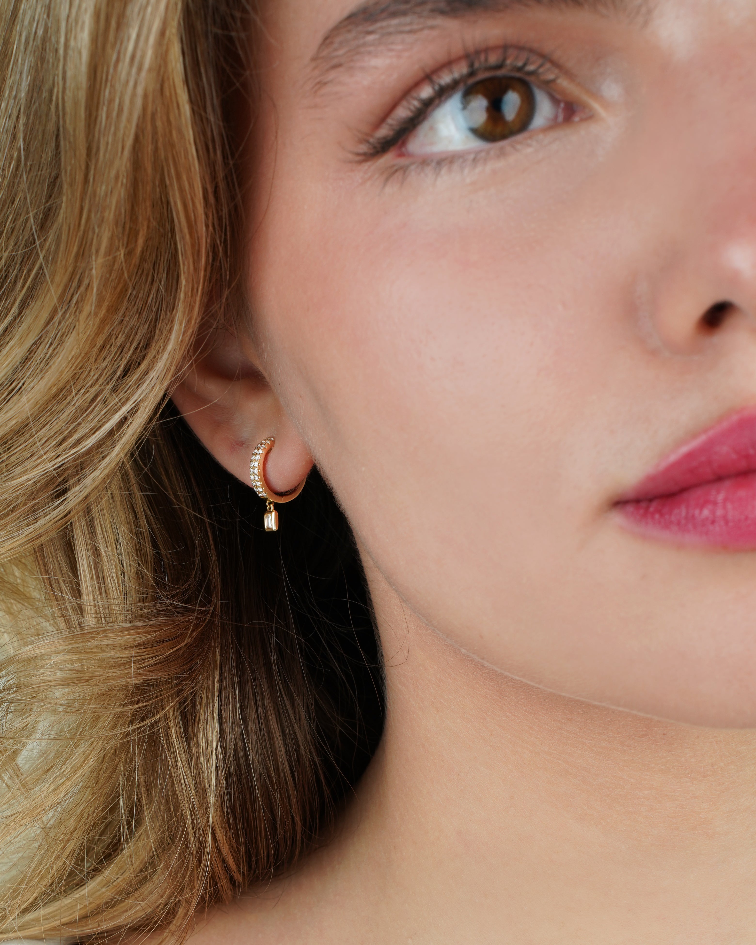 Diamond Drop Hoop Earrings