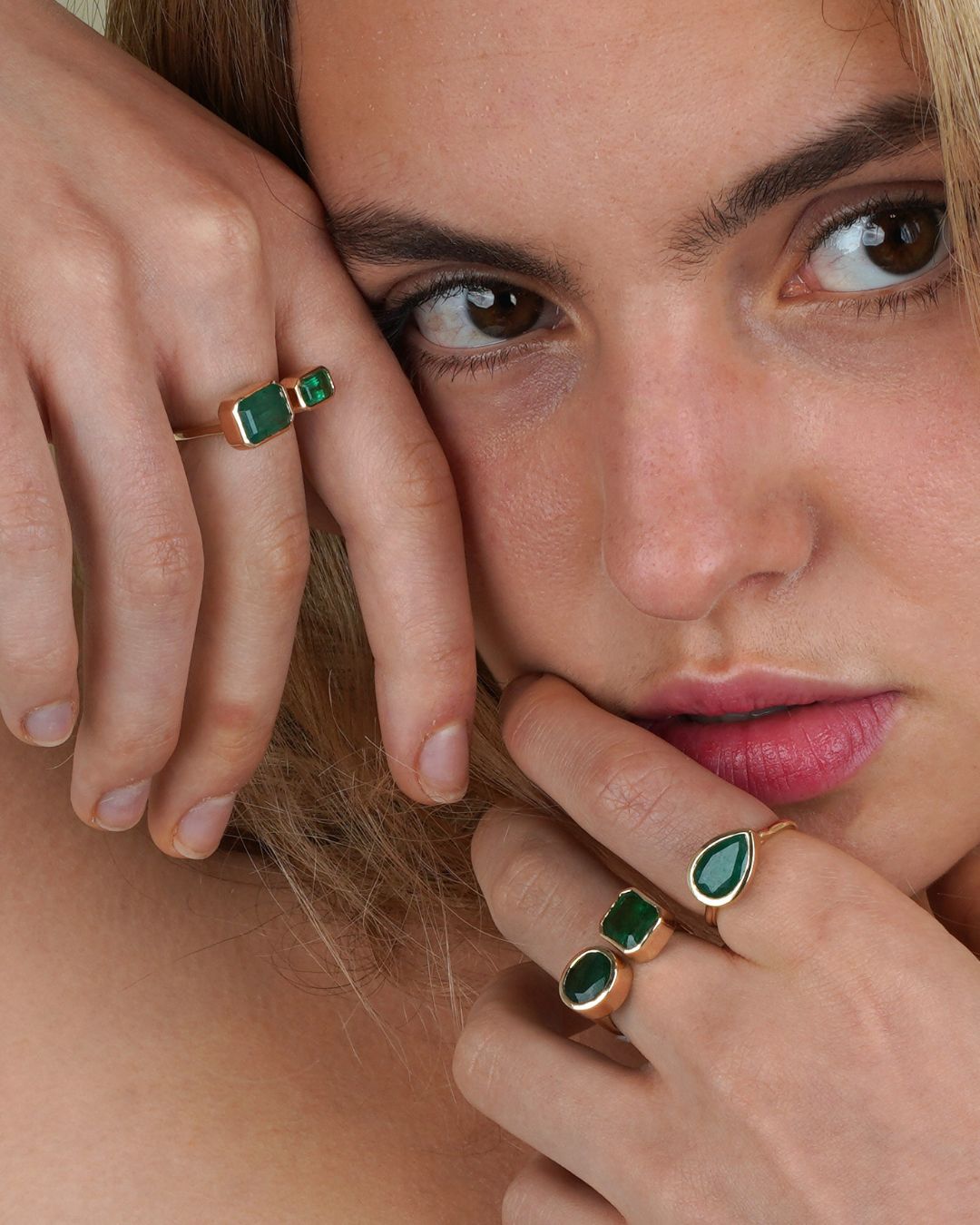 Bezel Set Emerald Rings