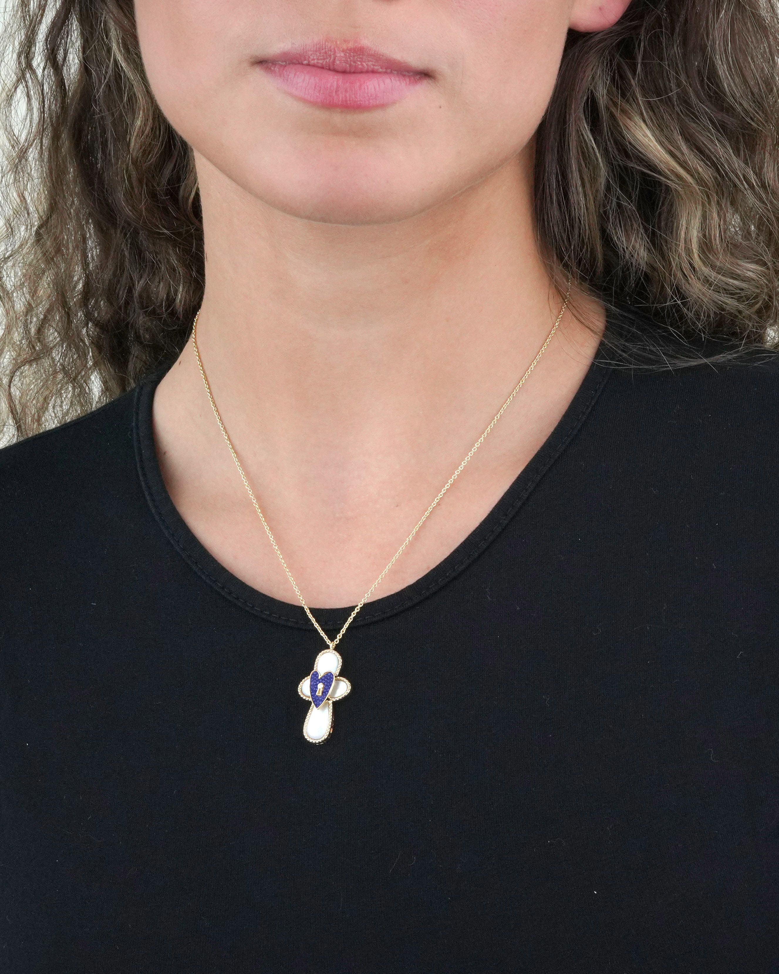 Mother-of-Pearl Gemstone Cross Pendant Necklace