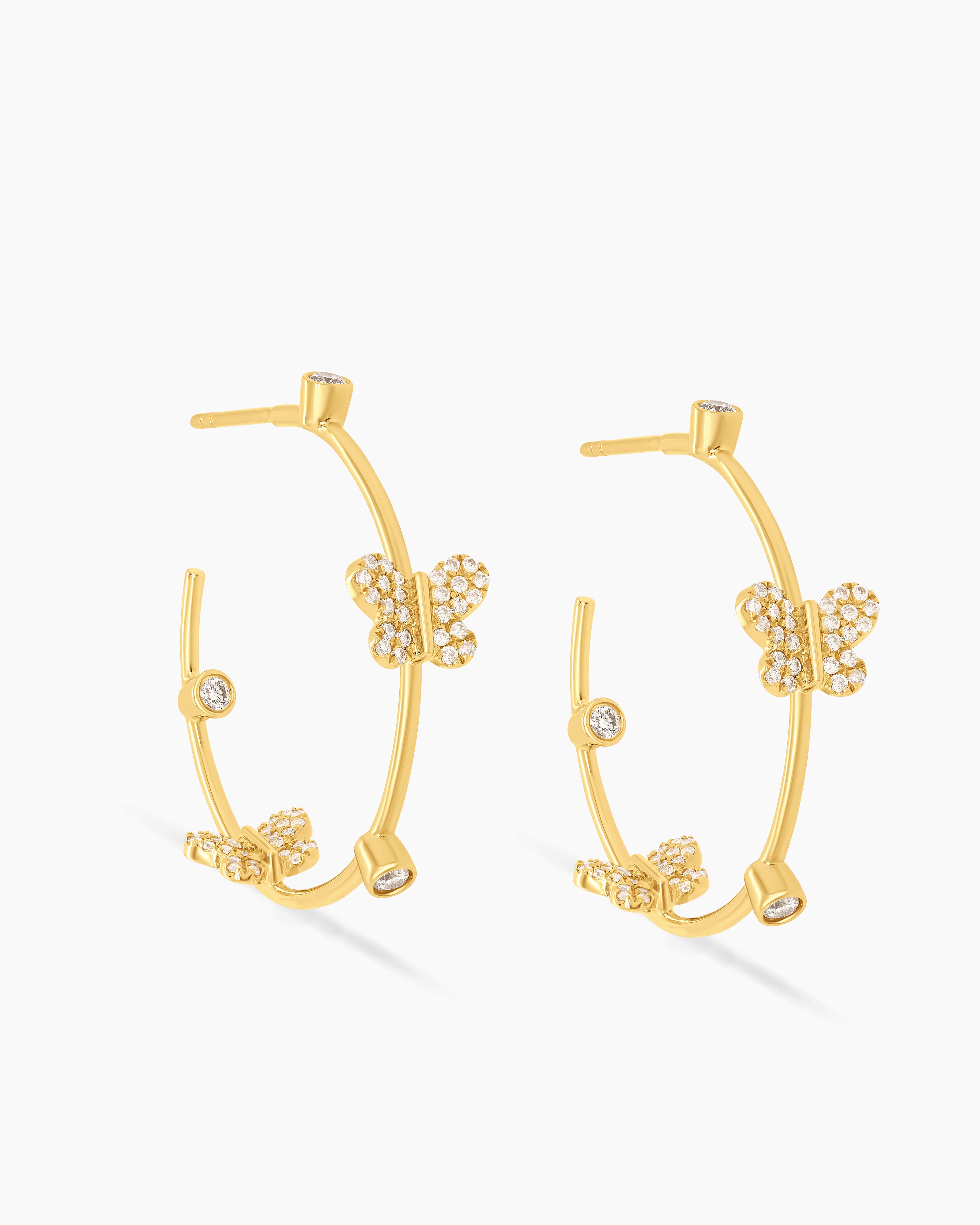 Small Diamond Butterfly Hoop Earrings