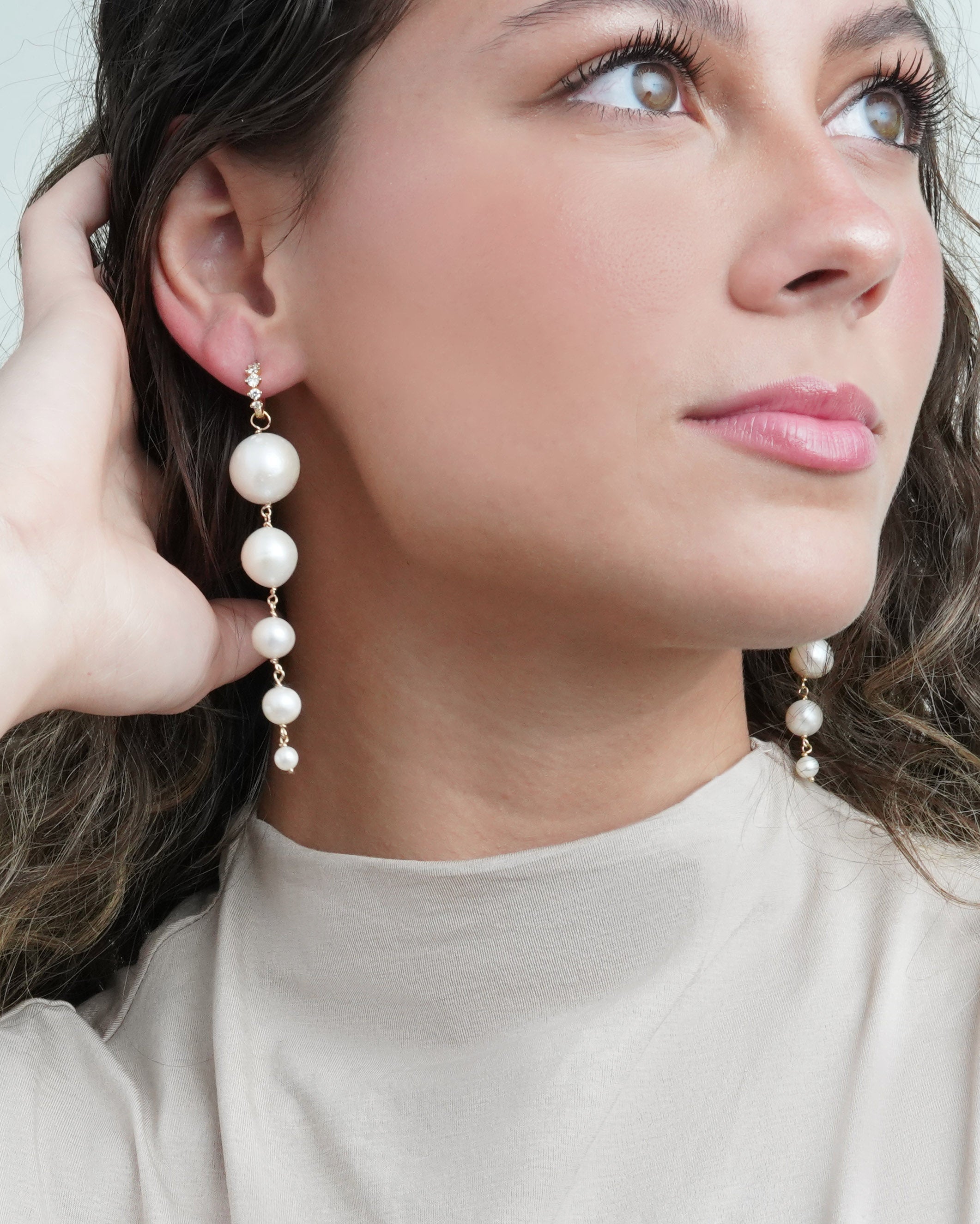 Fresh Water Pearl and Diamond Drop Earrings