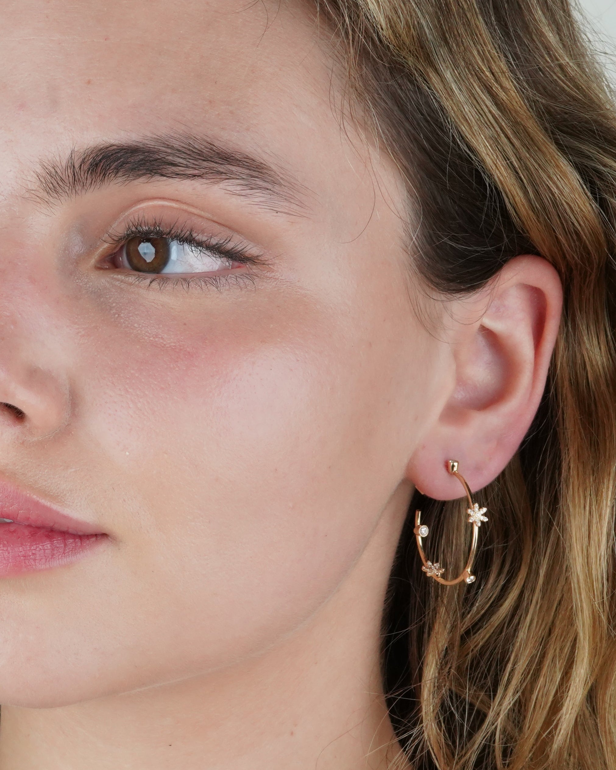 Small Diamond Daisy Hoop Earrings