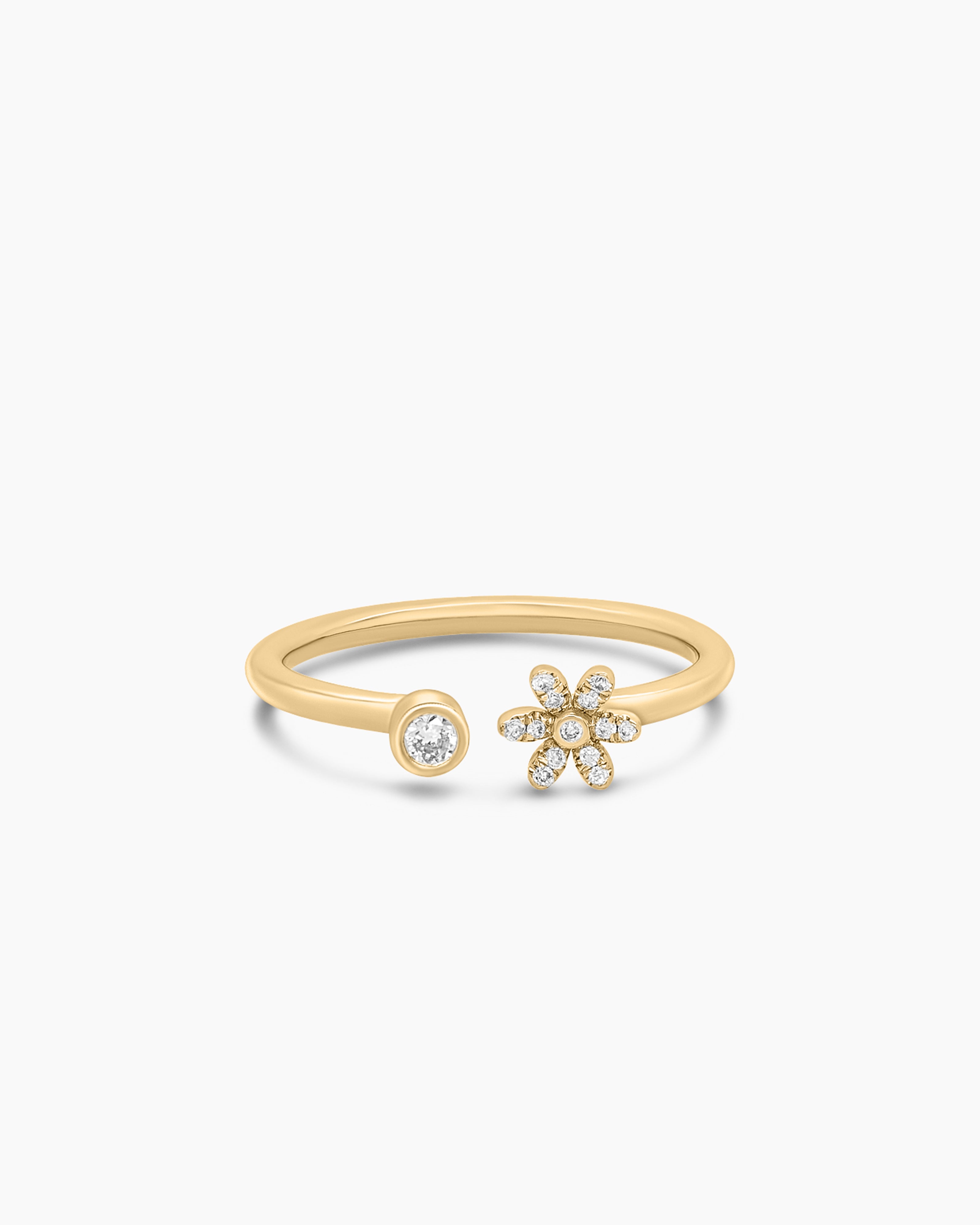 Dainty Diamond Open Daisy Ring