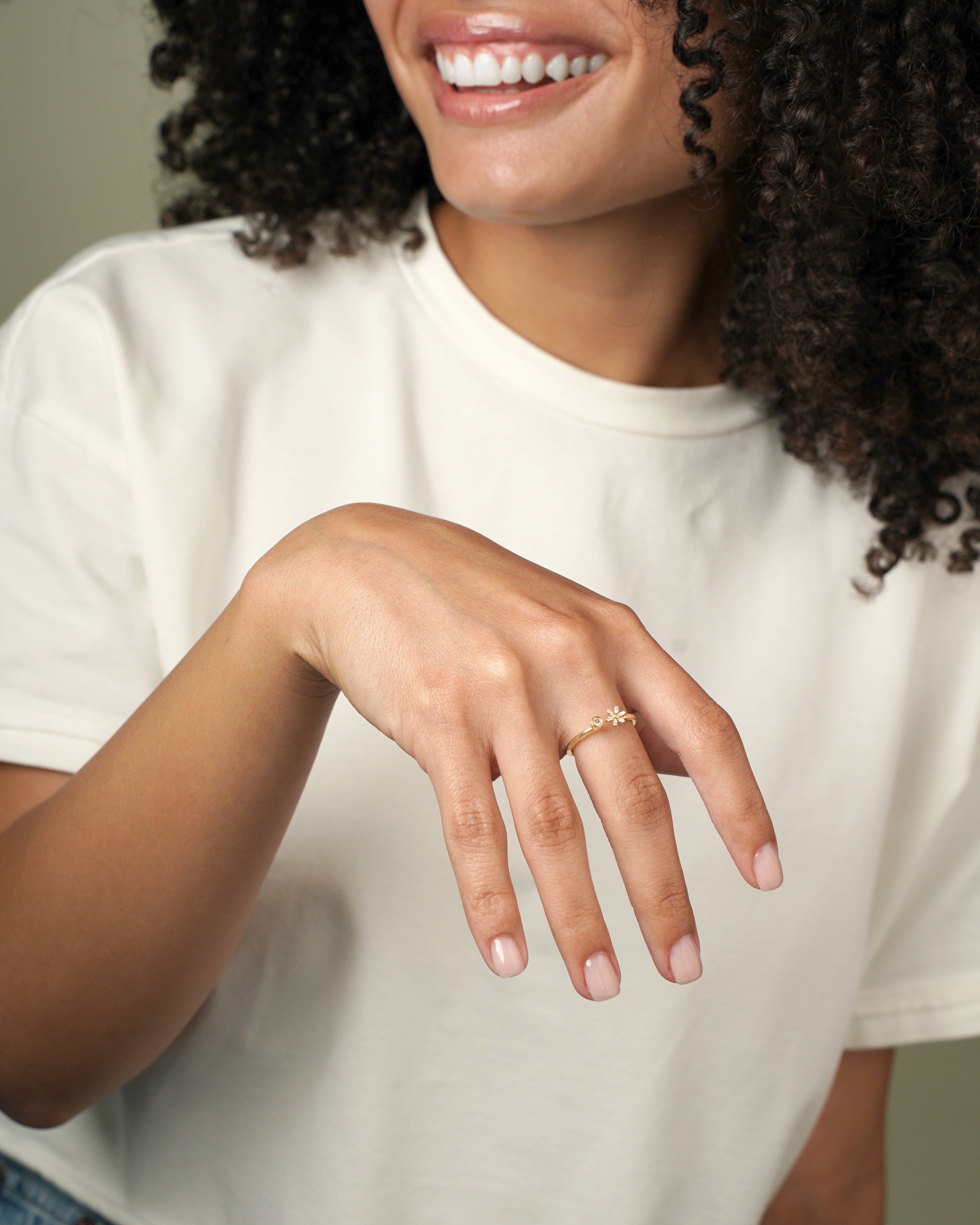 Dainty Diamond Open Daisy Ring