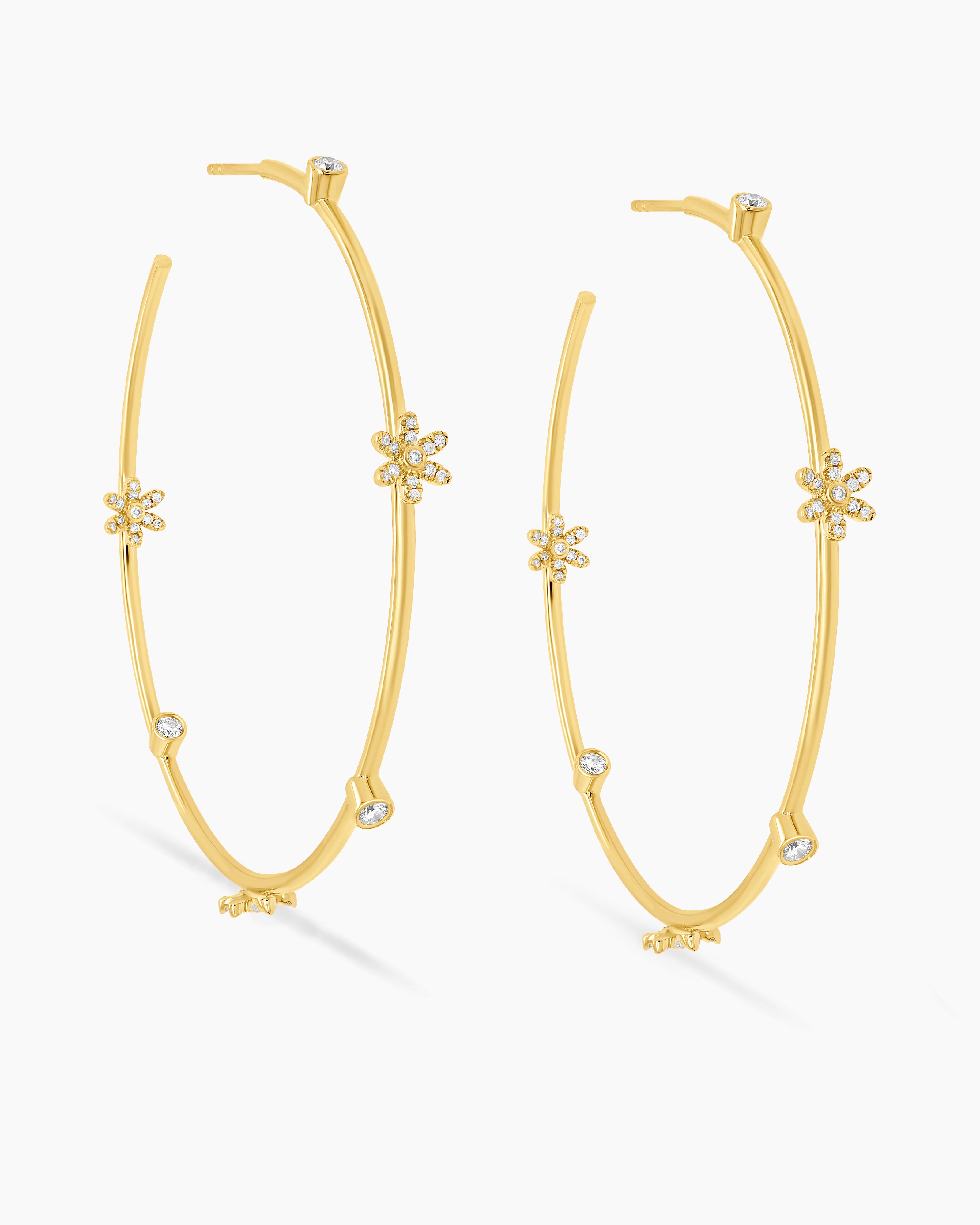 Large Diamond Daisy Hoop Earrings