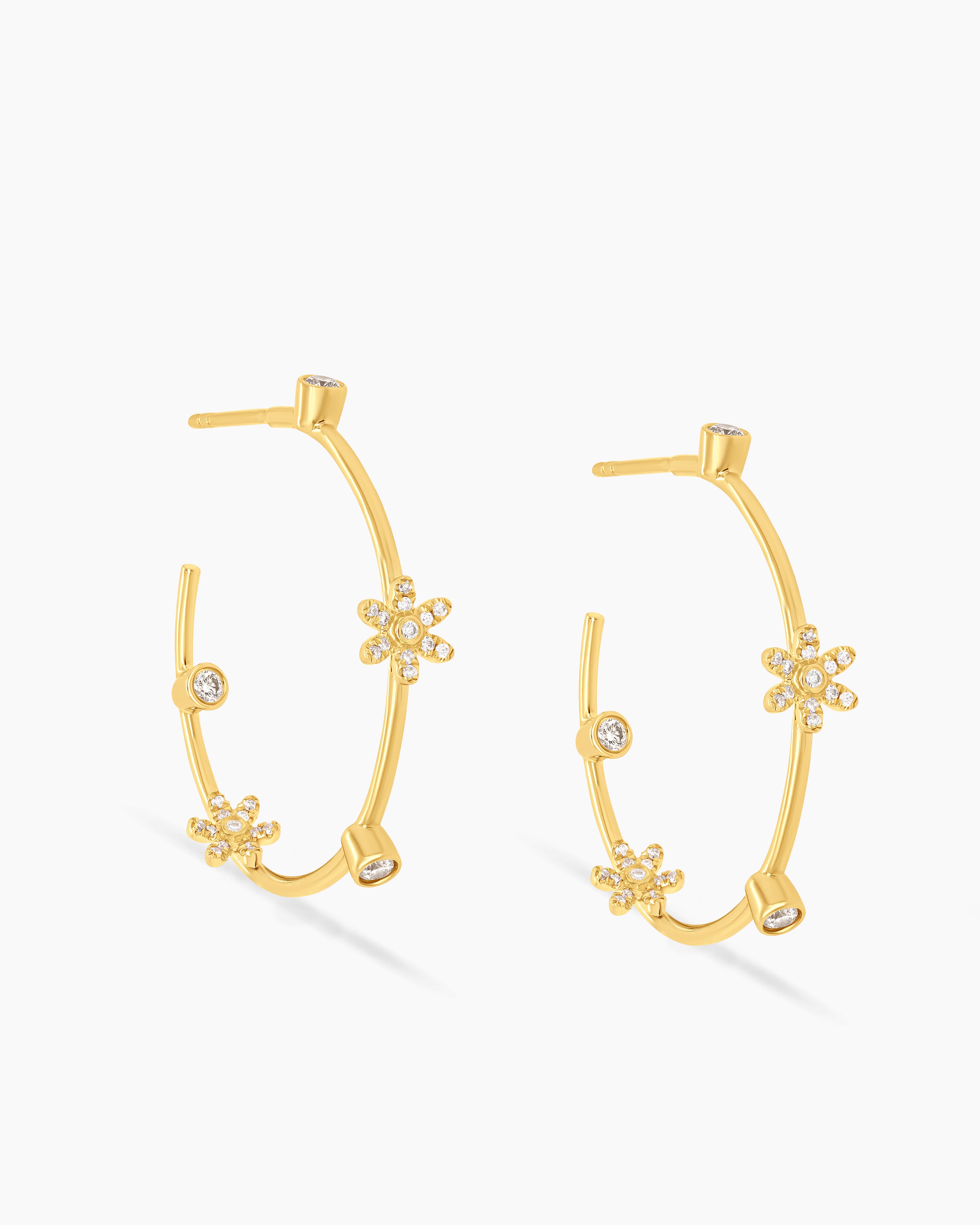 Small Diamond Daisy Hoop Earrings