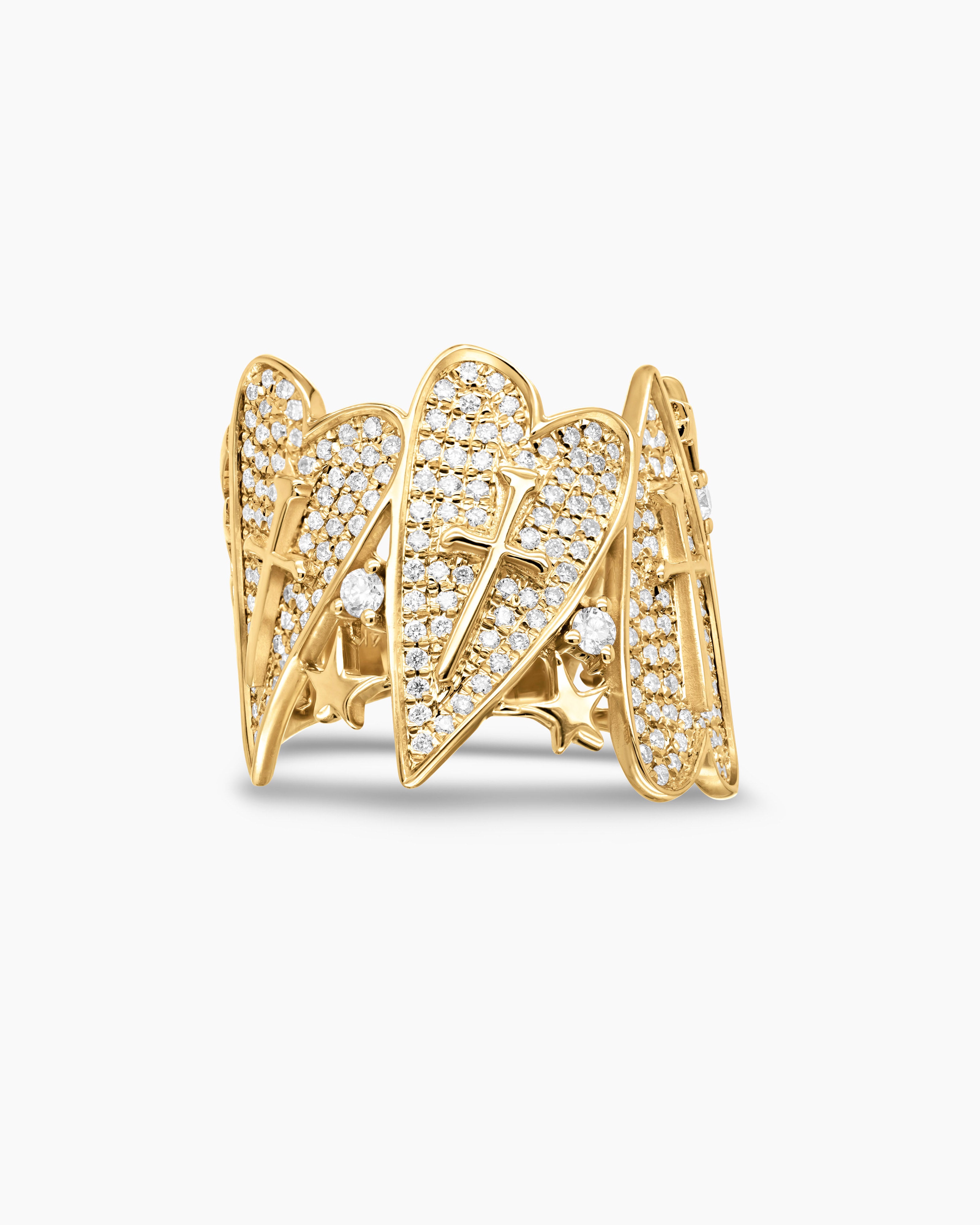 Pave Heart Cigar Band Ring
