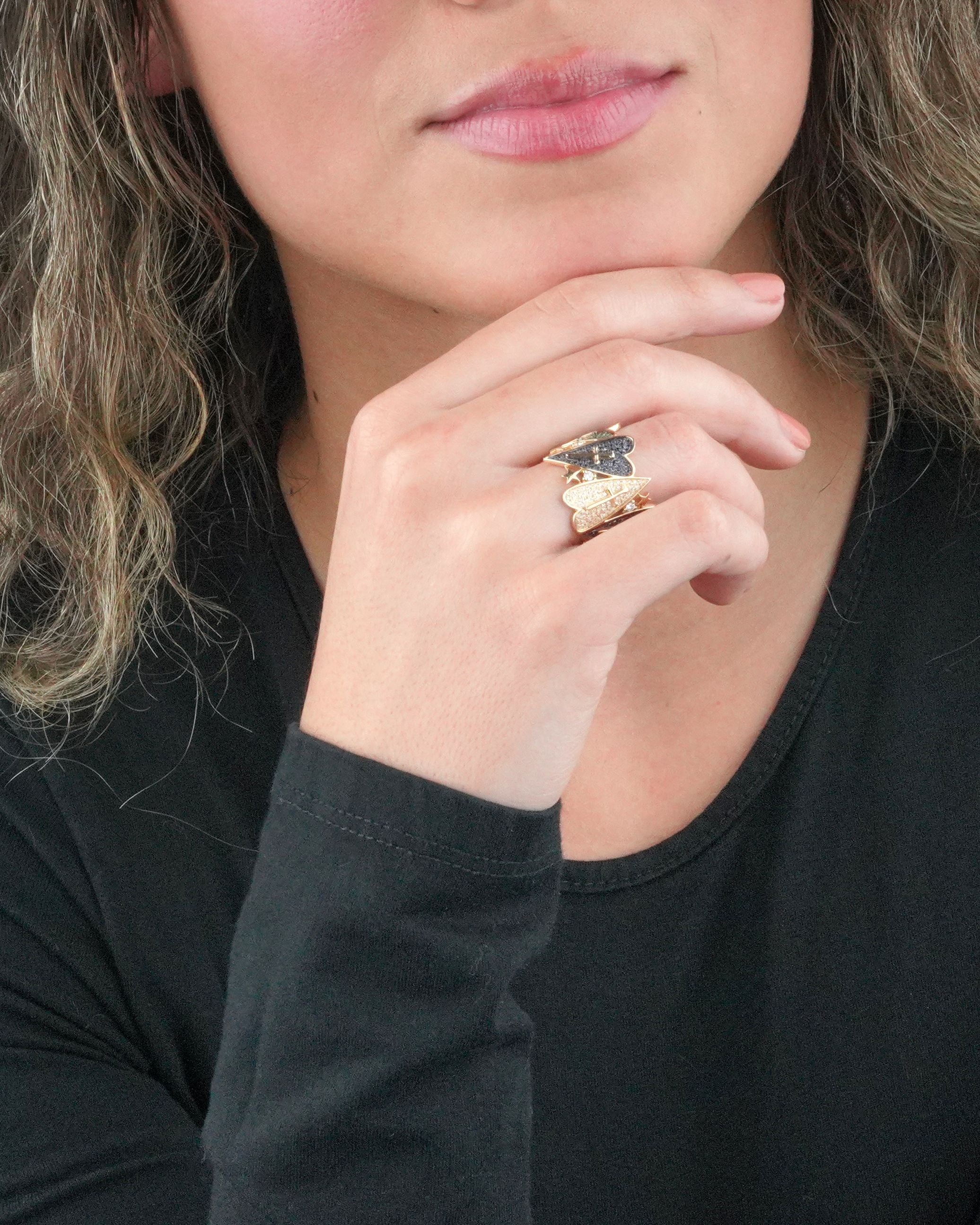 Pave Heart Cigar Band Ring