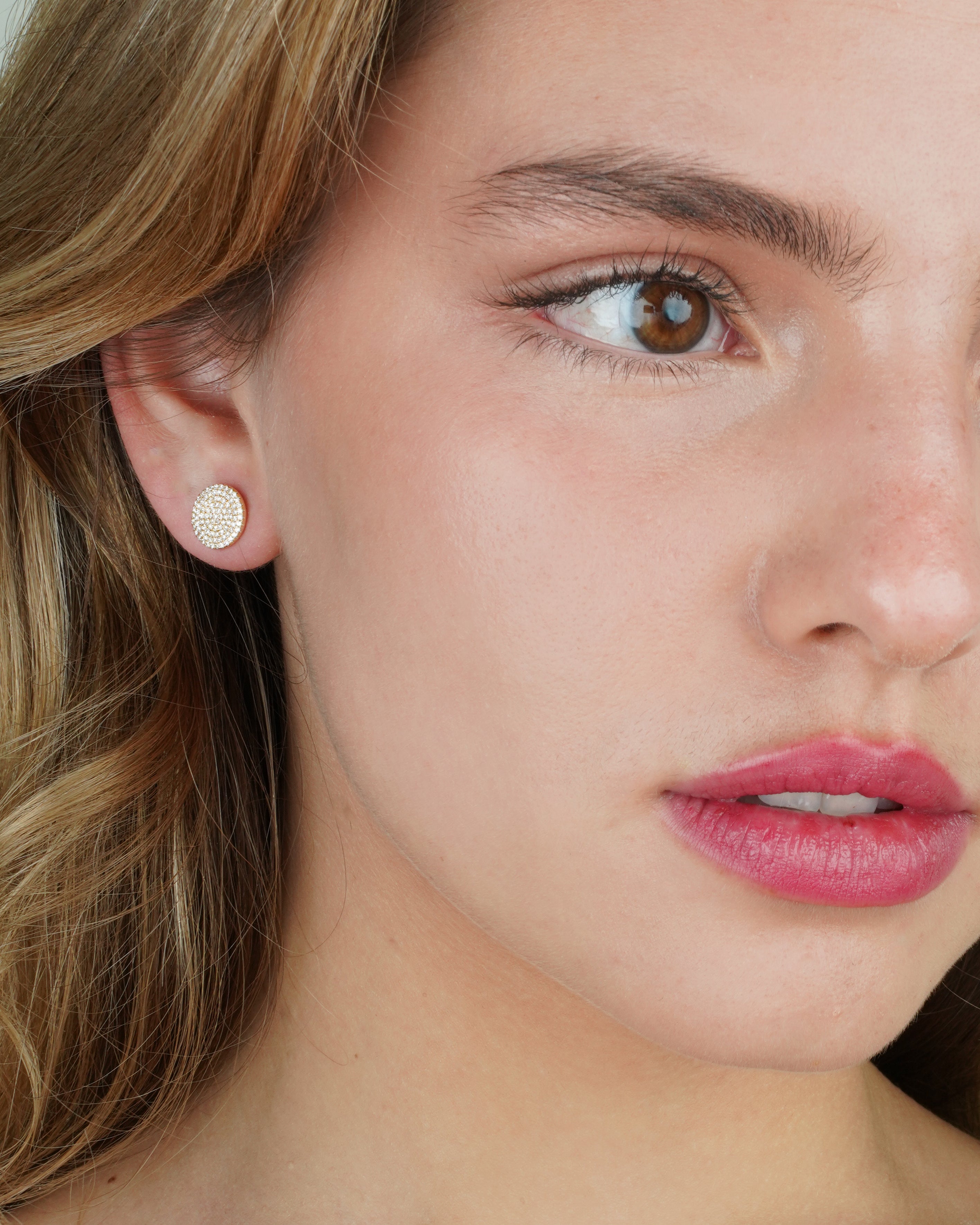 Diamond Pave Disc Stud Earrings