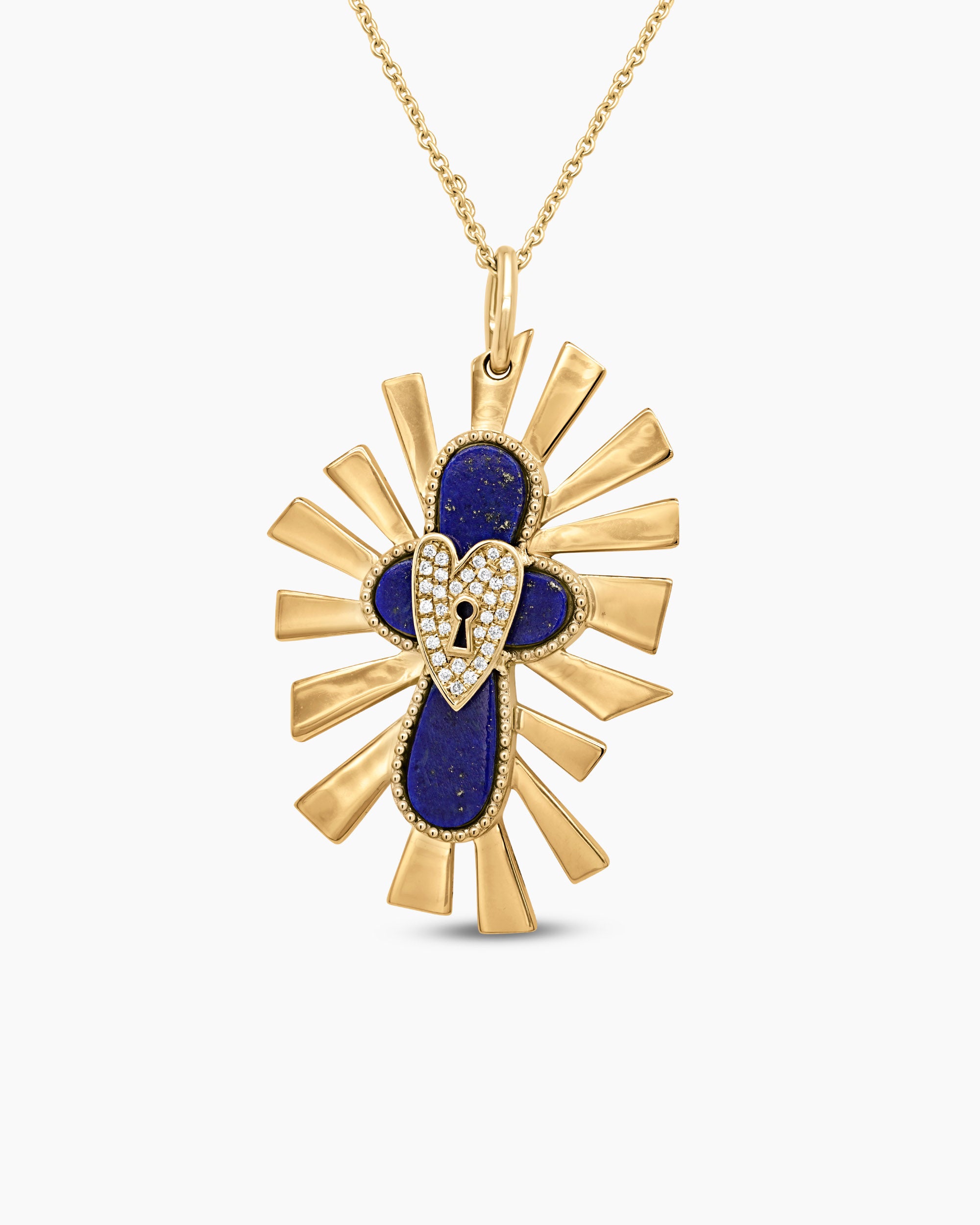 Blue Lapis and Diamond Cross Pendant Statement Necklace