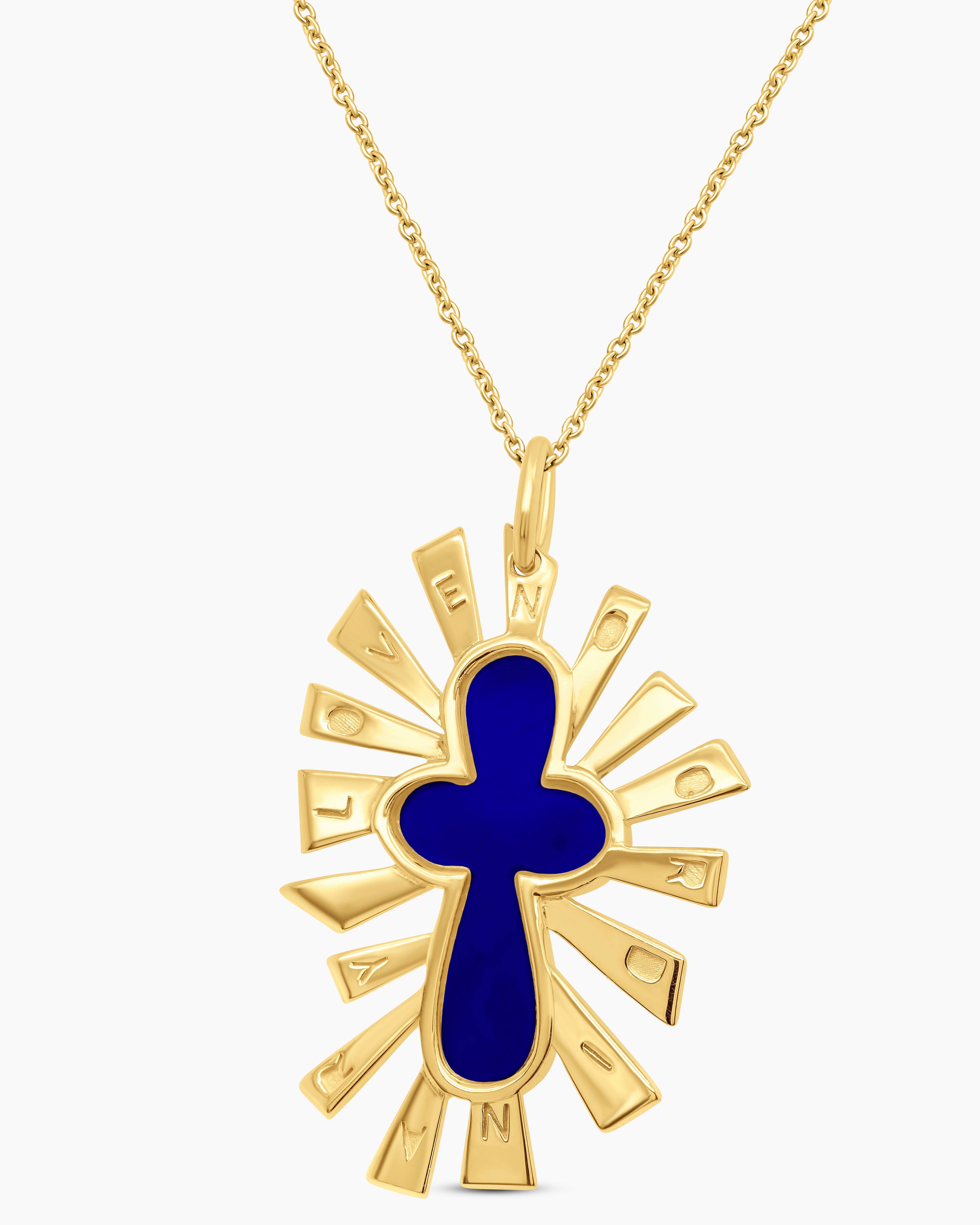 Blue Lapis and Diamond Cross Pendant Statement Necklace