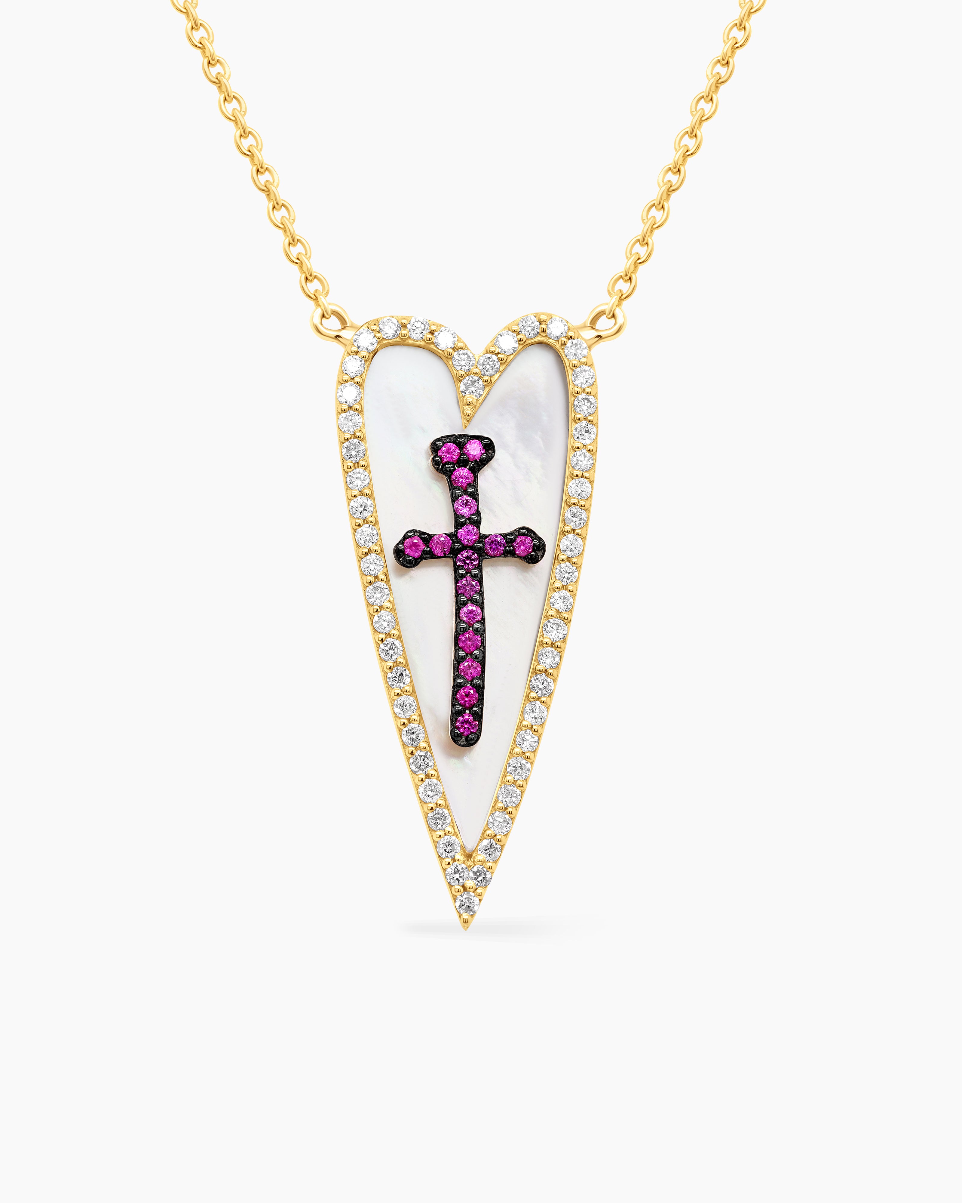 Mother of Pearl and Gemstone Heart Pendant Necklace