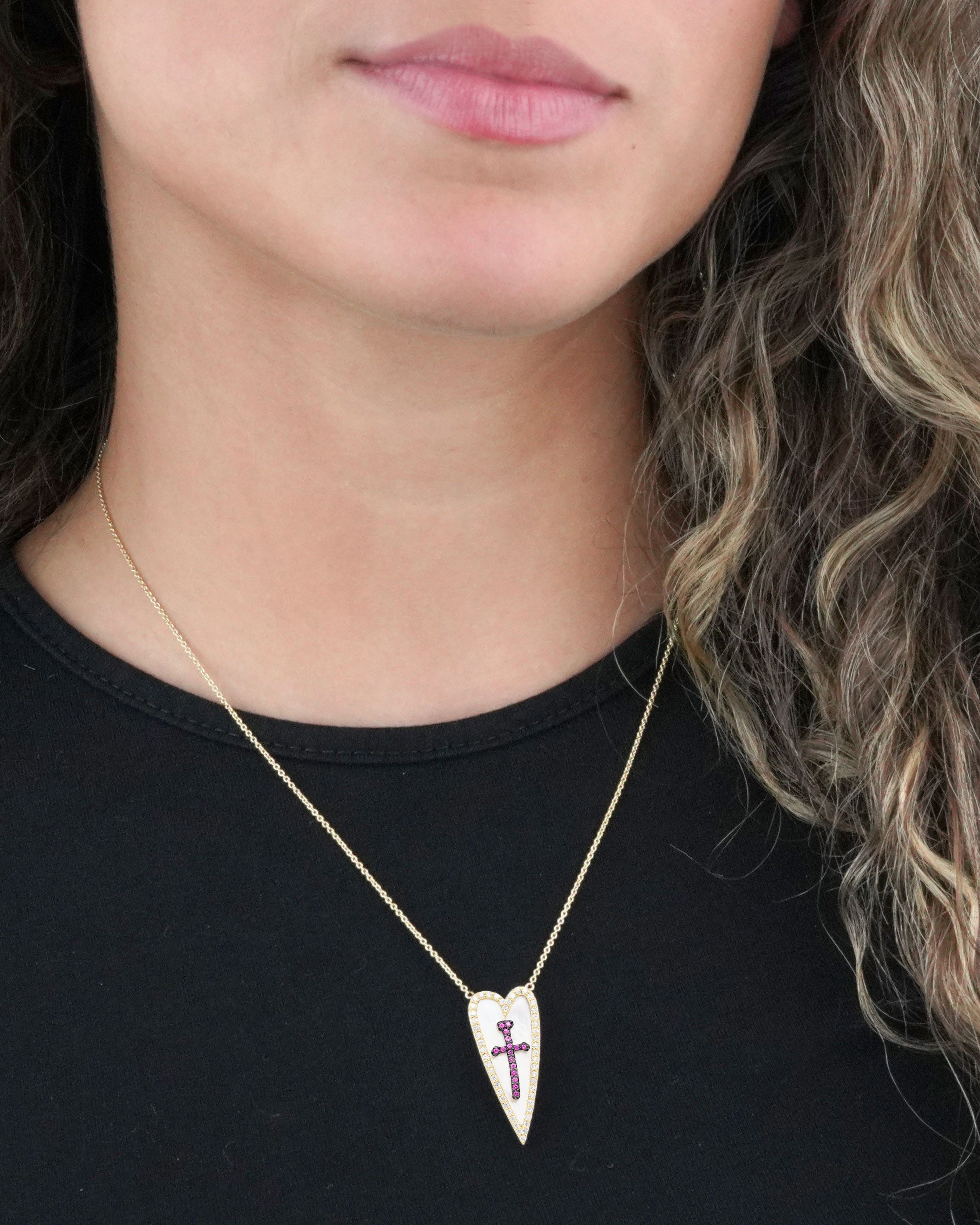 Mother of Pearl and Gemstone Heart Pendant Necklace