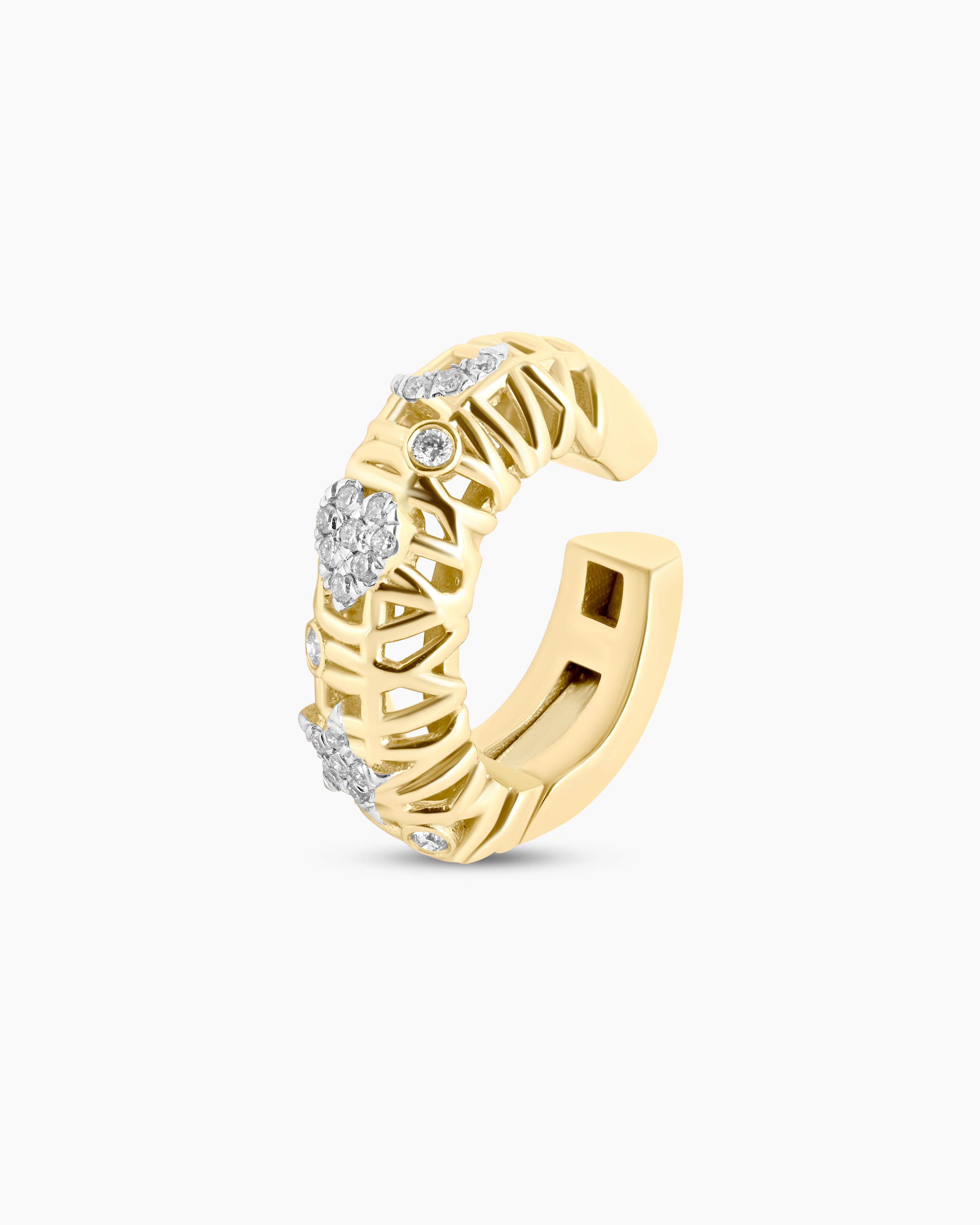 Stellar Grid | Heart and Star Diamond Ear Cuff