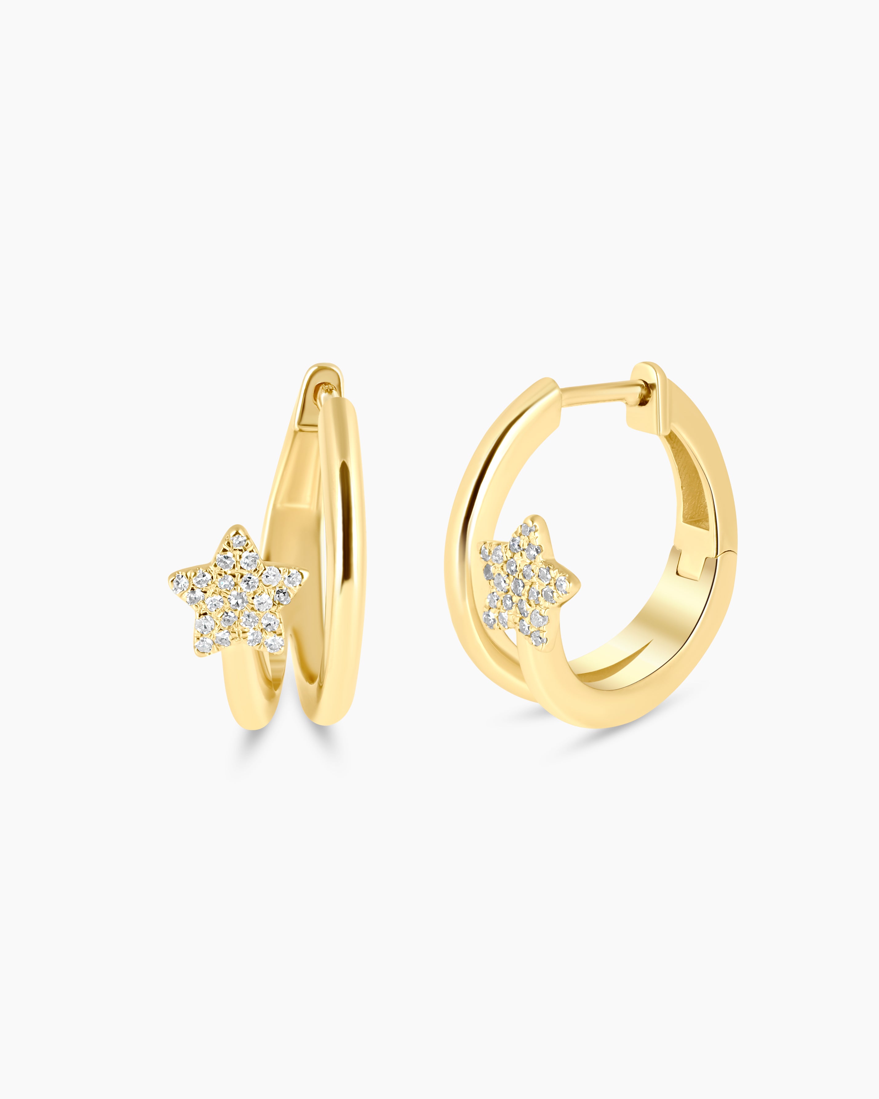 Lucky Star | Mini Diamond Star Hoop Earrings