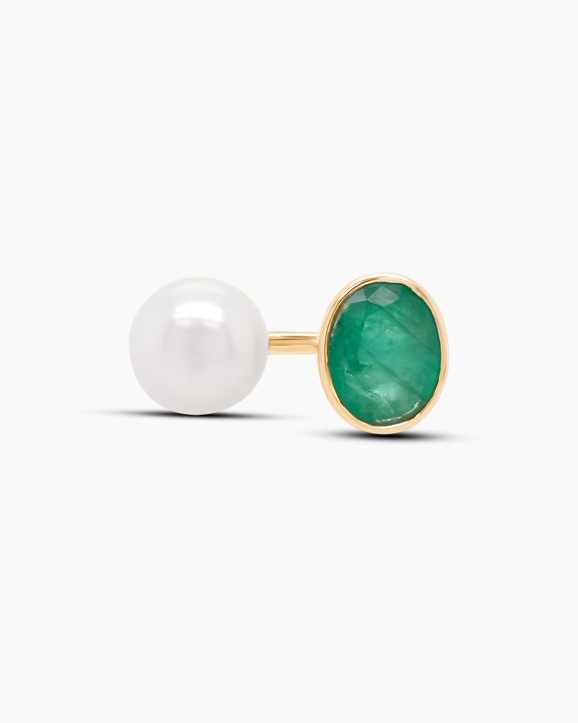 Emerald and Pearl Open Ring