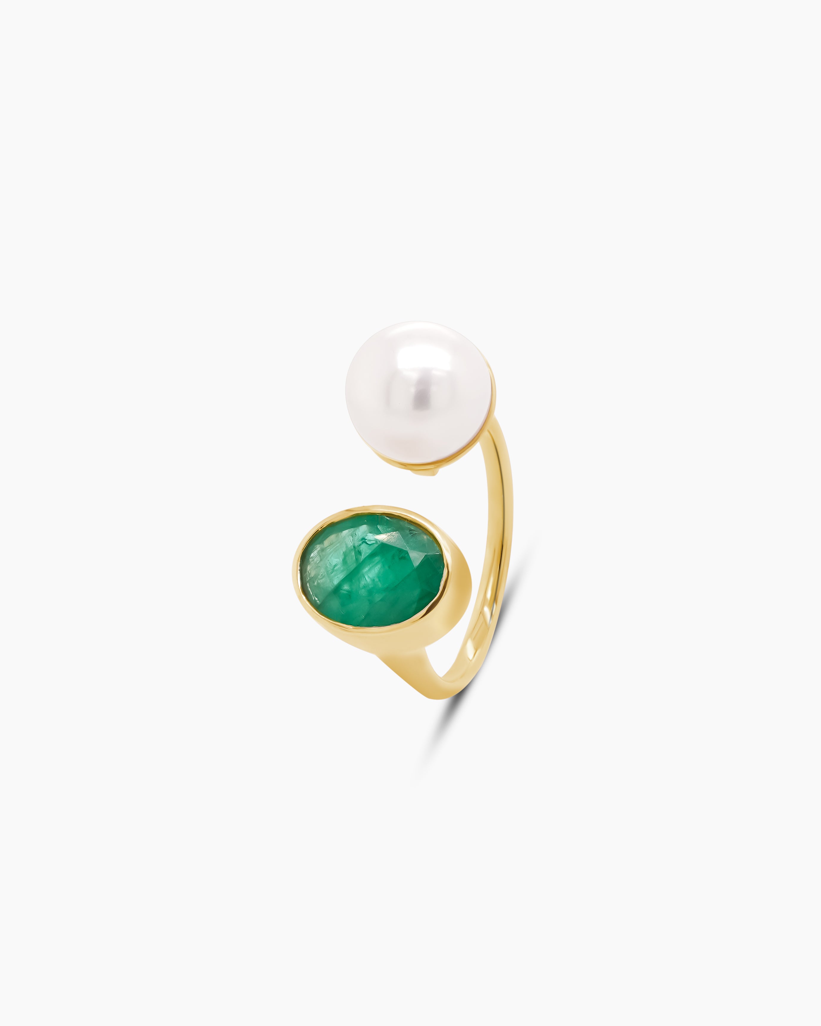 Emerald and Pearl Open Ring