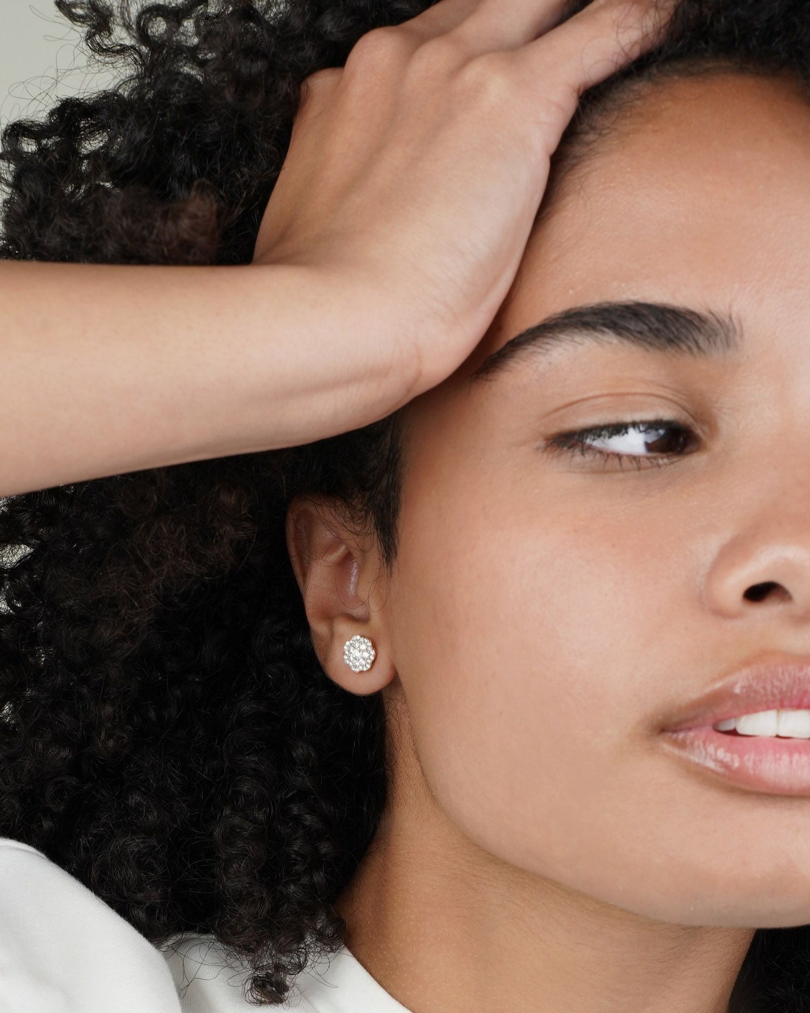 Diamond Cluster Flower Stud Earrings