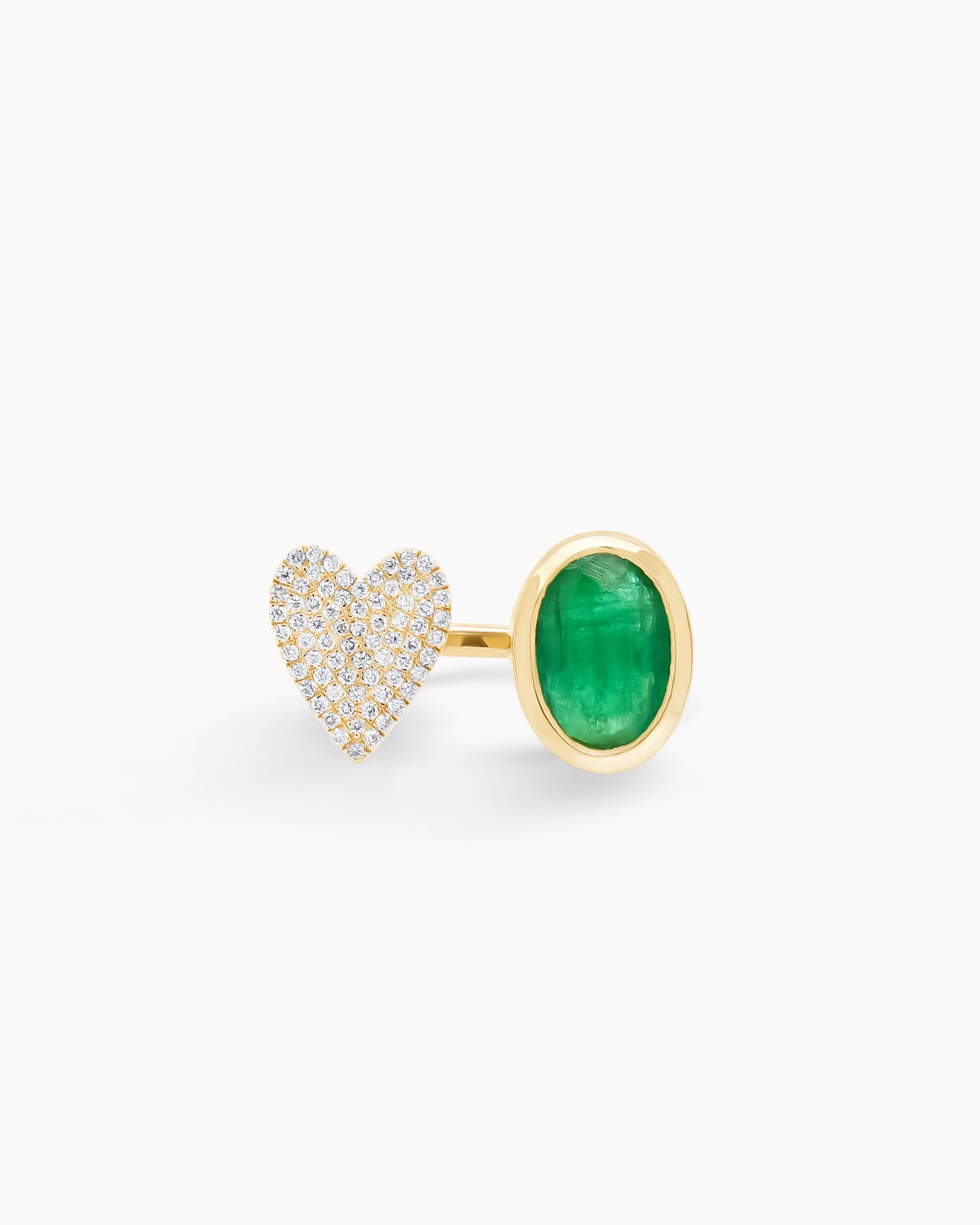 Emerald and Diamond Heart Open Ring