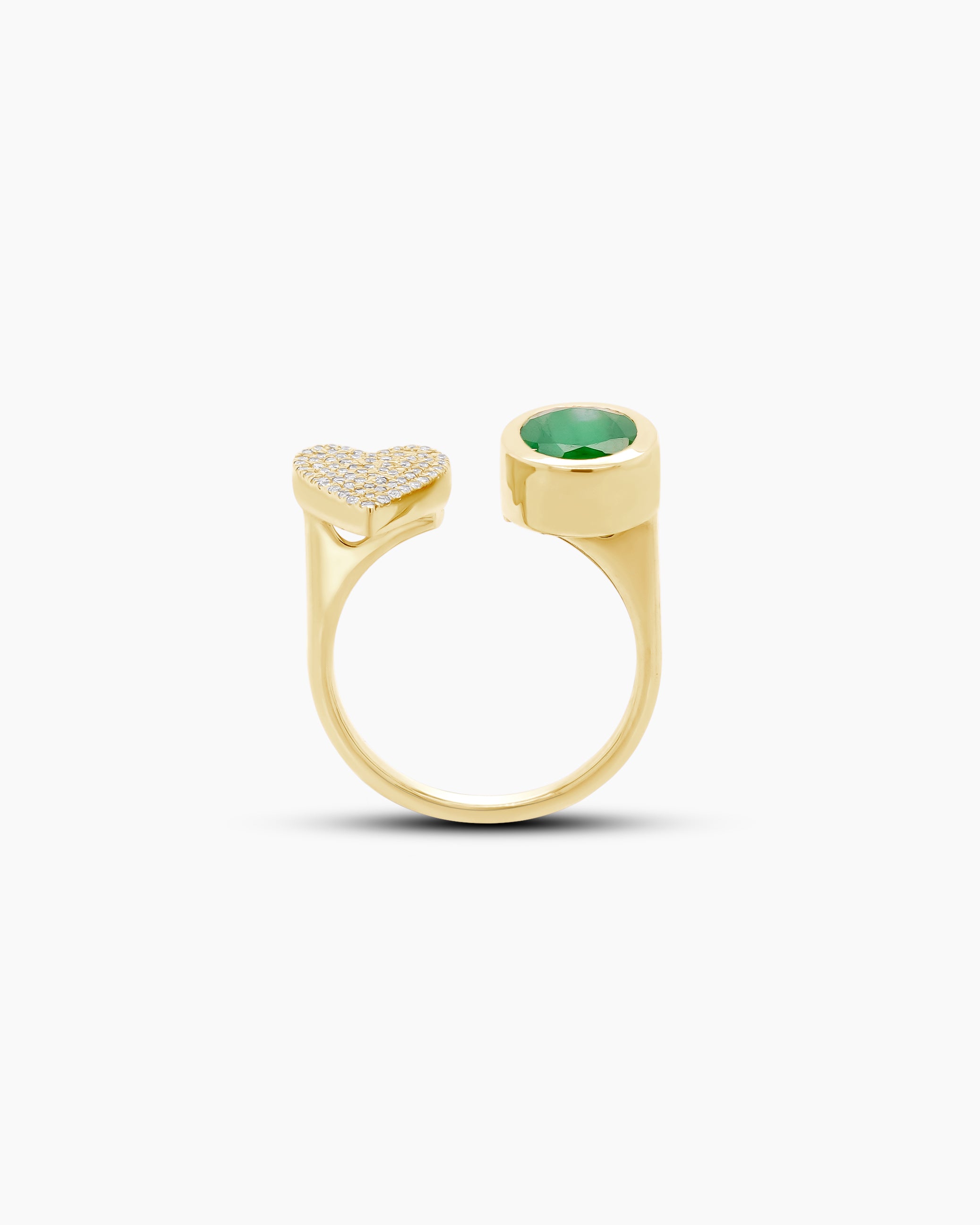 Emerald and Diamond Heart Open Ring