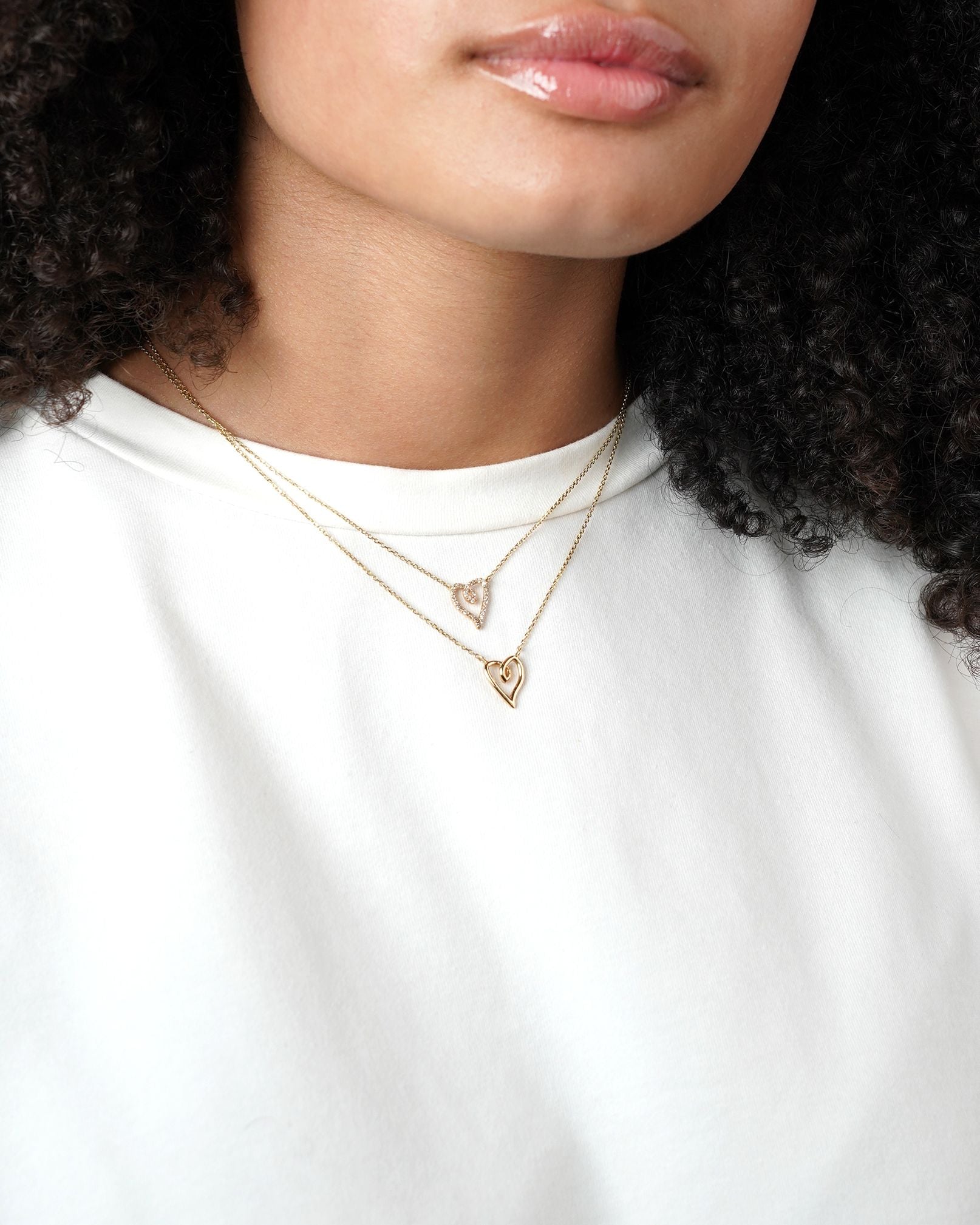 Small Gold and Diamond Heart Pendant Necklace