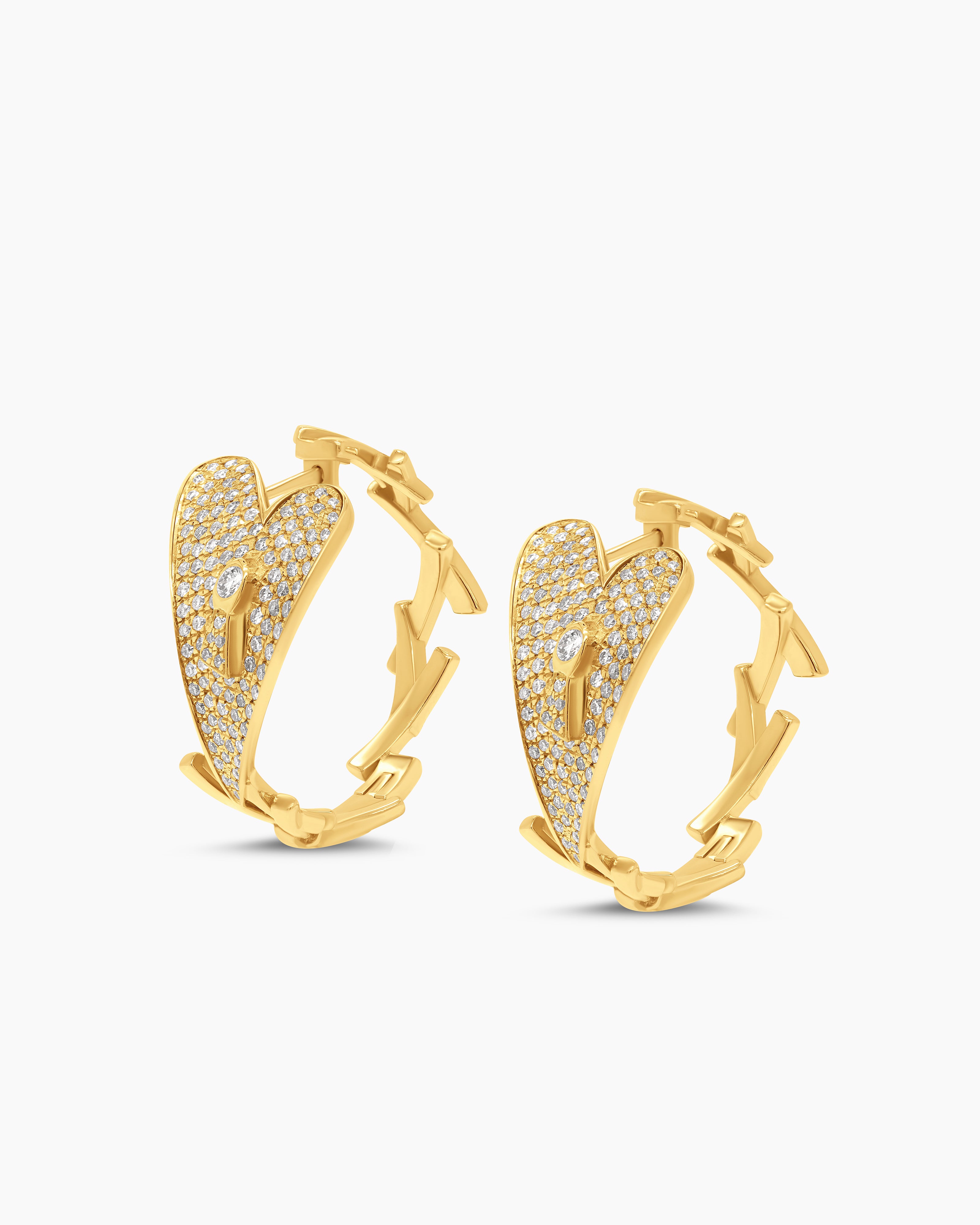 Pave Diamond Heart Hoop Earrings
