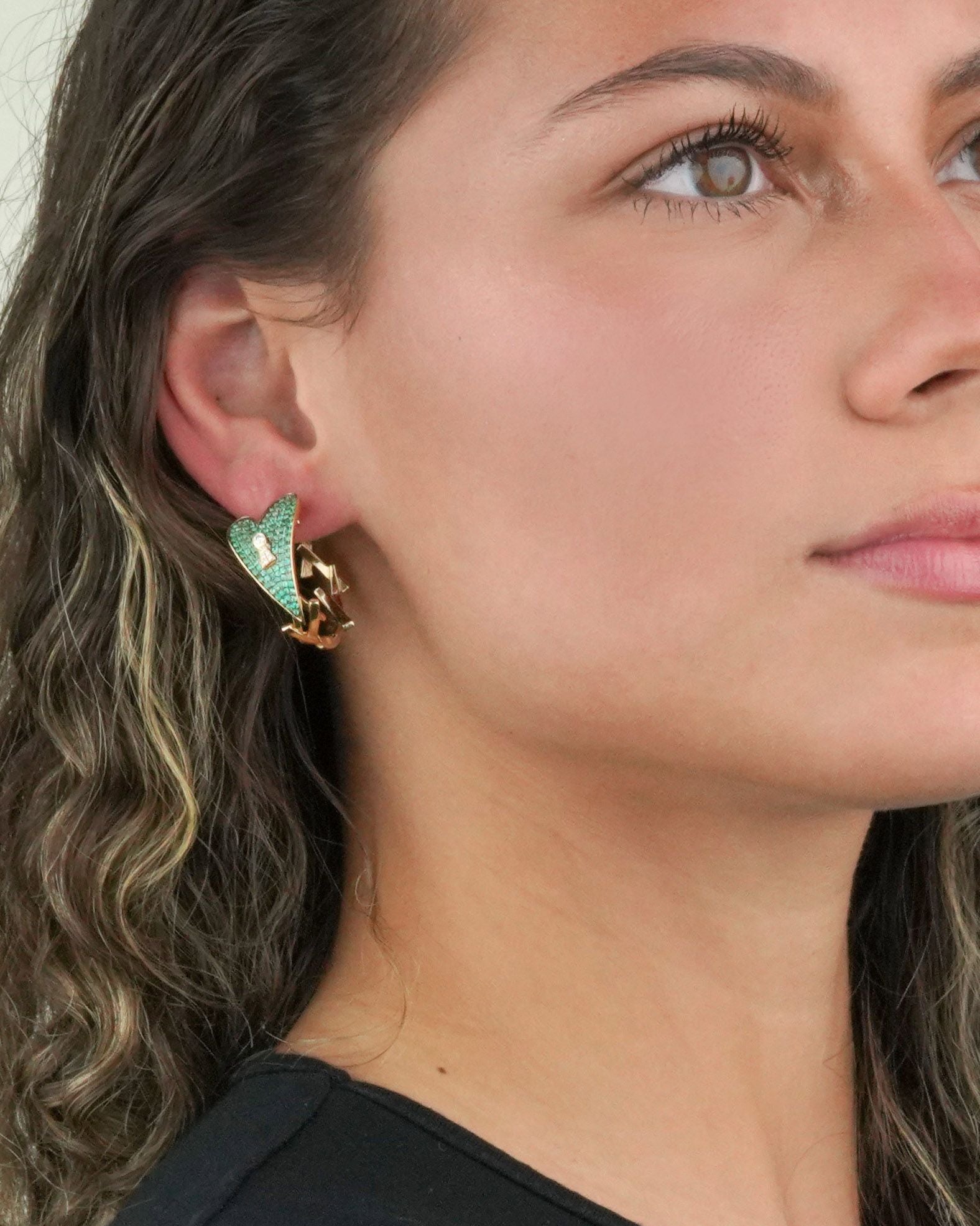 Pave Gemstone Heart Hoop Earrings