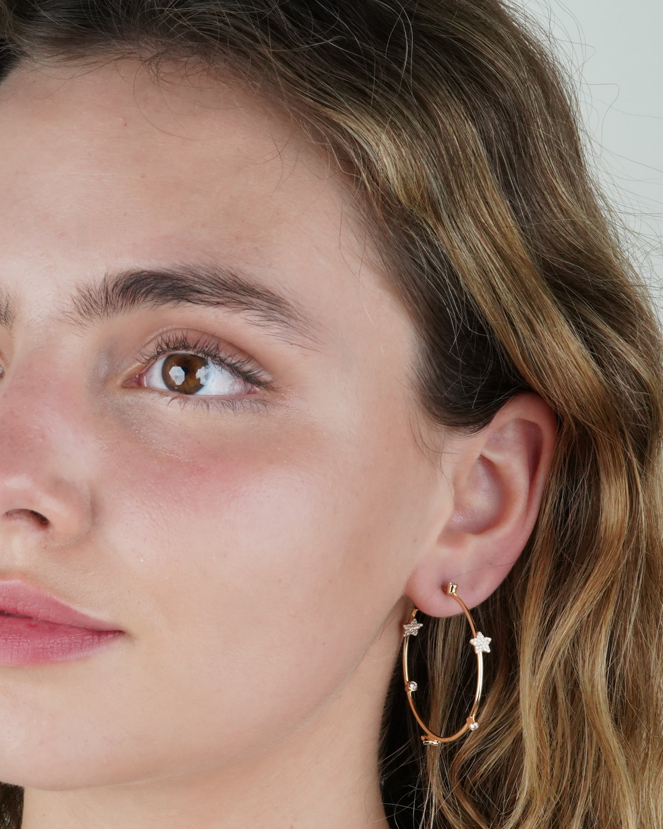 Medium Diamond Star Hoop Earrings