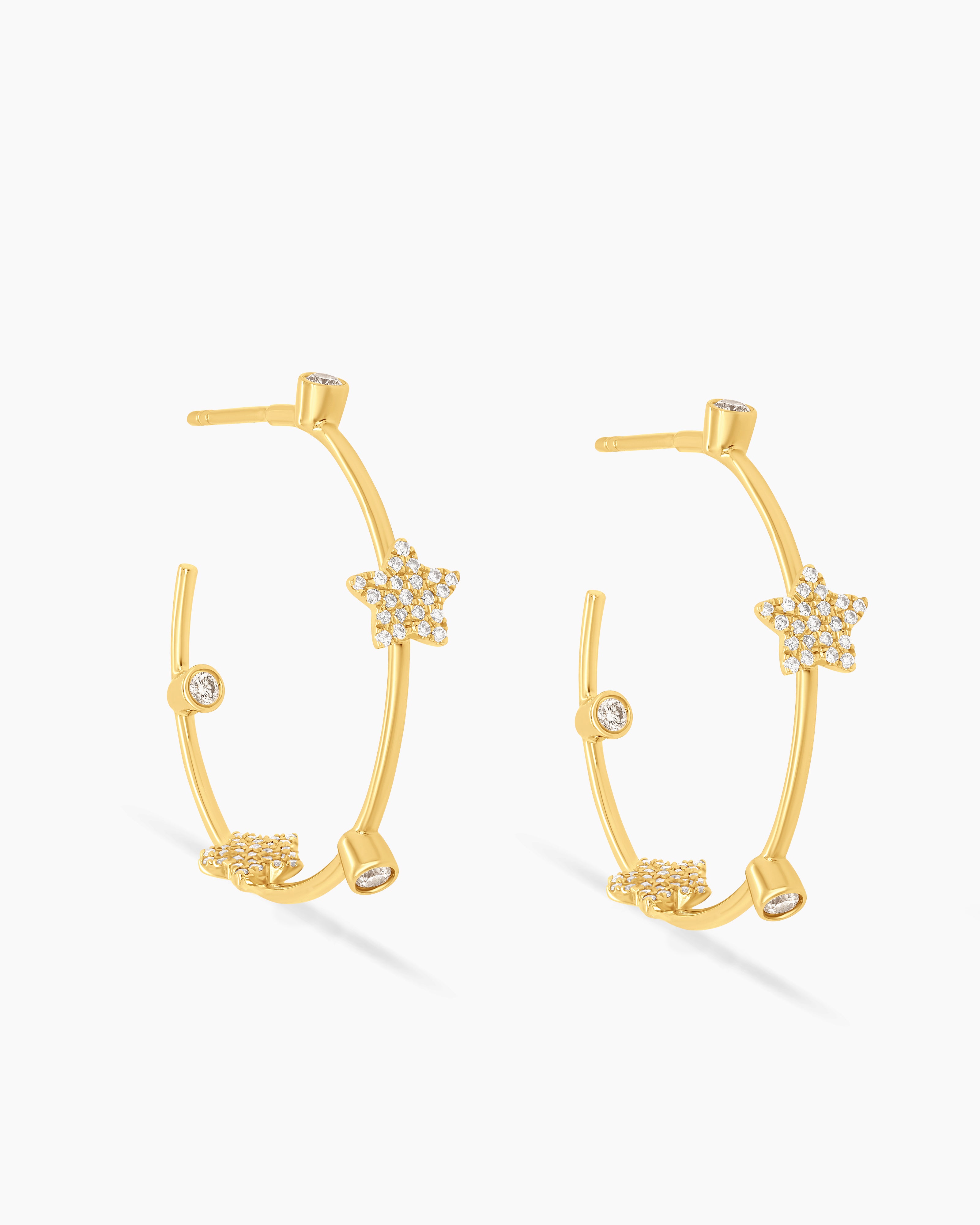 Small Diamond Star Hoop Earrings