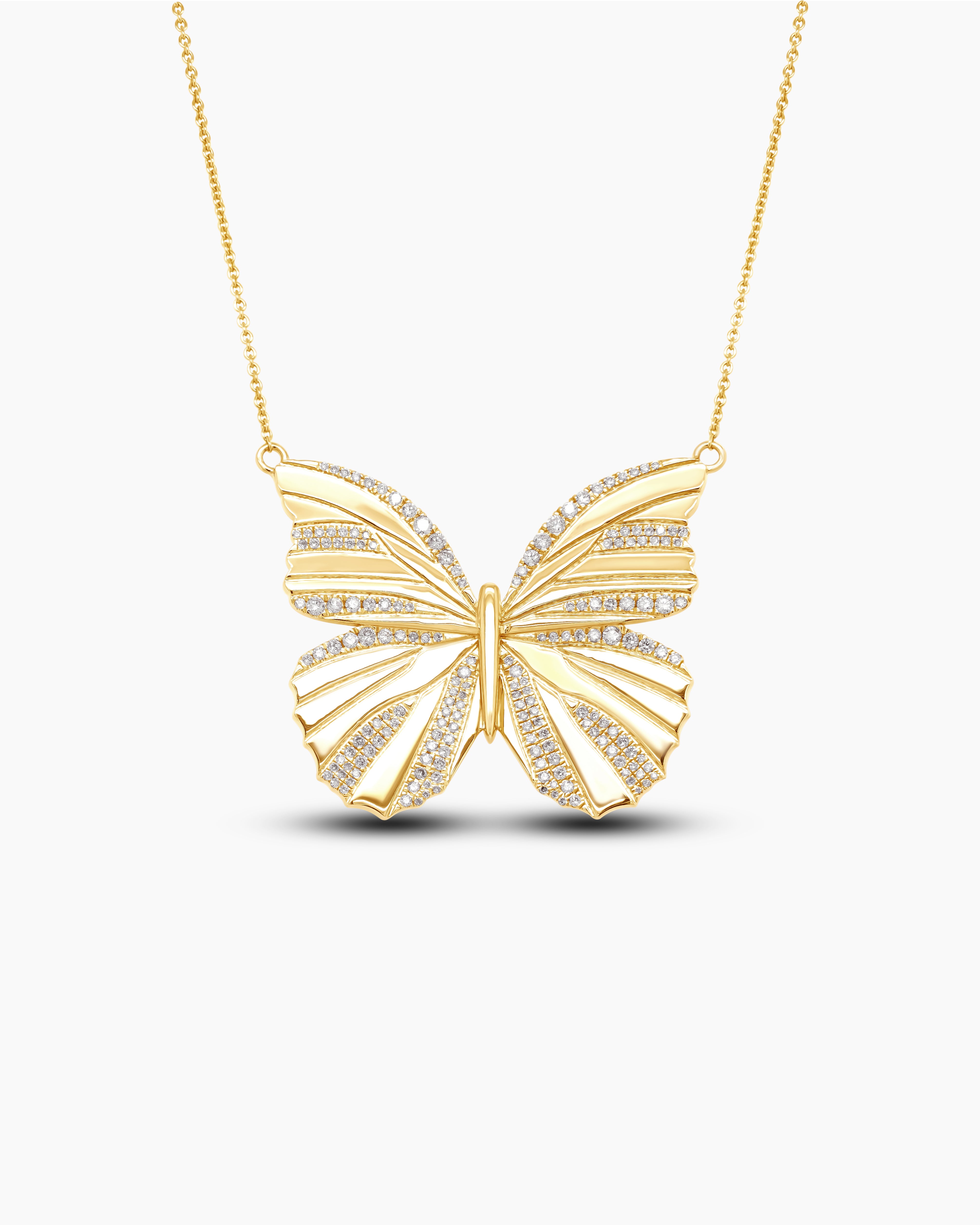 Gold and Diamond Butterfly Pendant Necklace