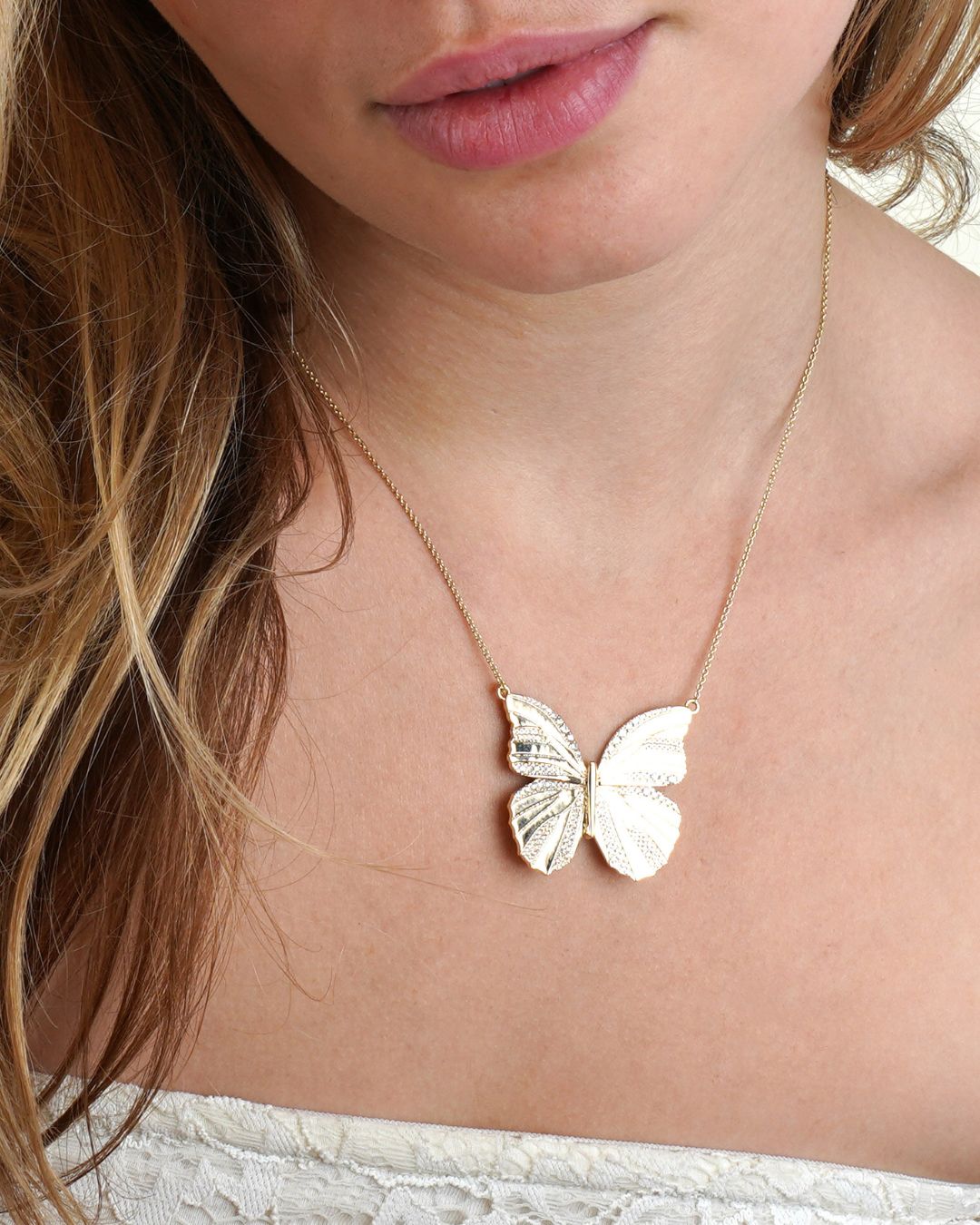 Gold and Diamond Butterfly Pendant Necklace