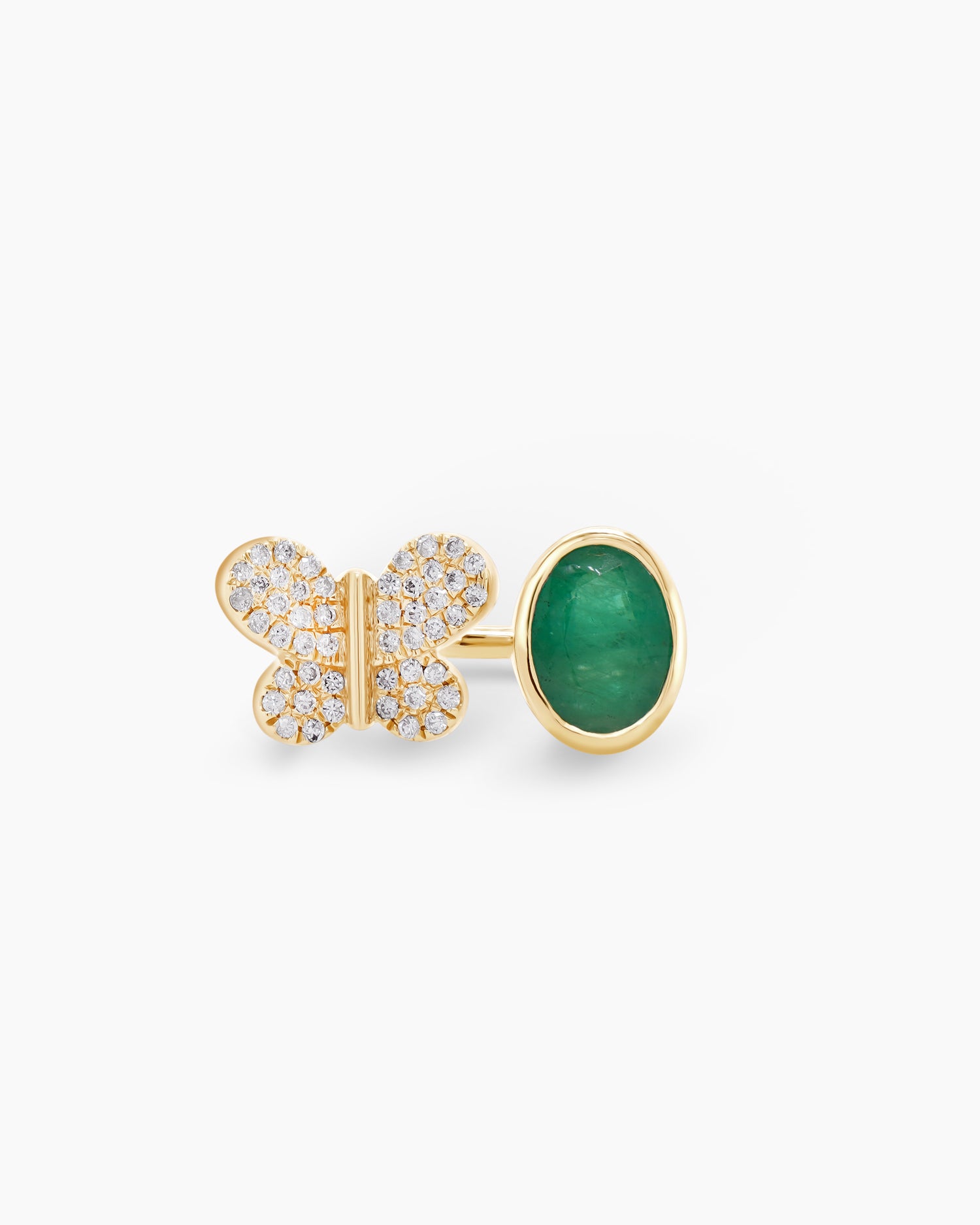 Emerald and Diamond Butterfly Open Ring