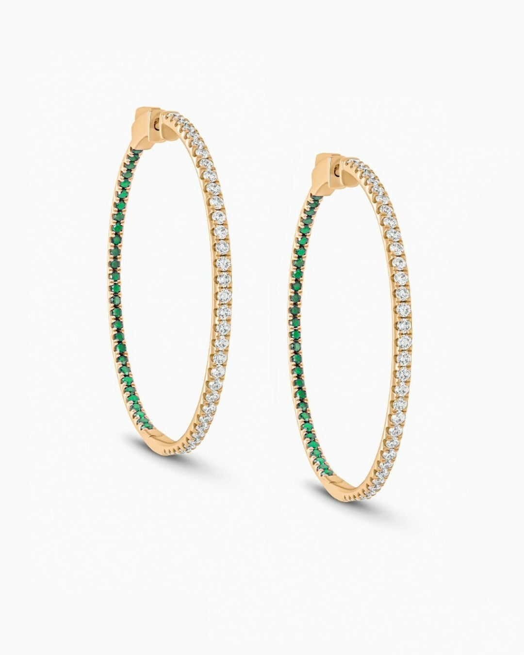 Diamond and Emerald Hoop Earrings