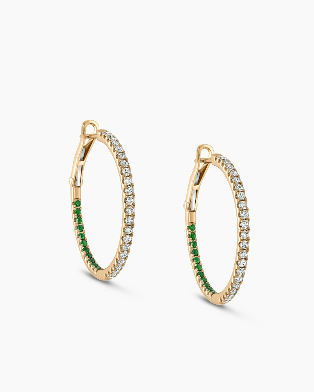 Small Emerald and Diamond Hoop Earrings