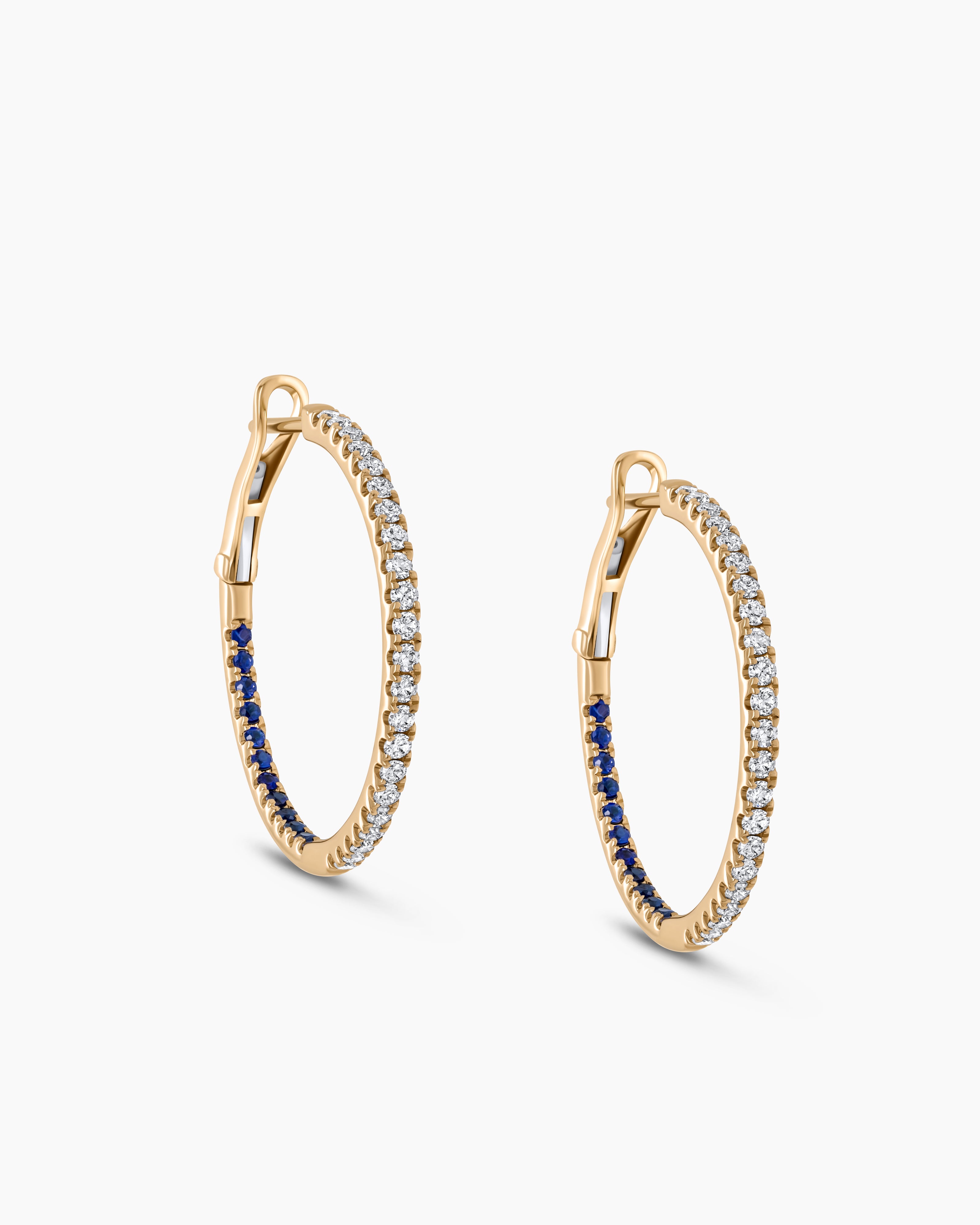 Small Sapphire and Diamond Hoop Earrings