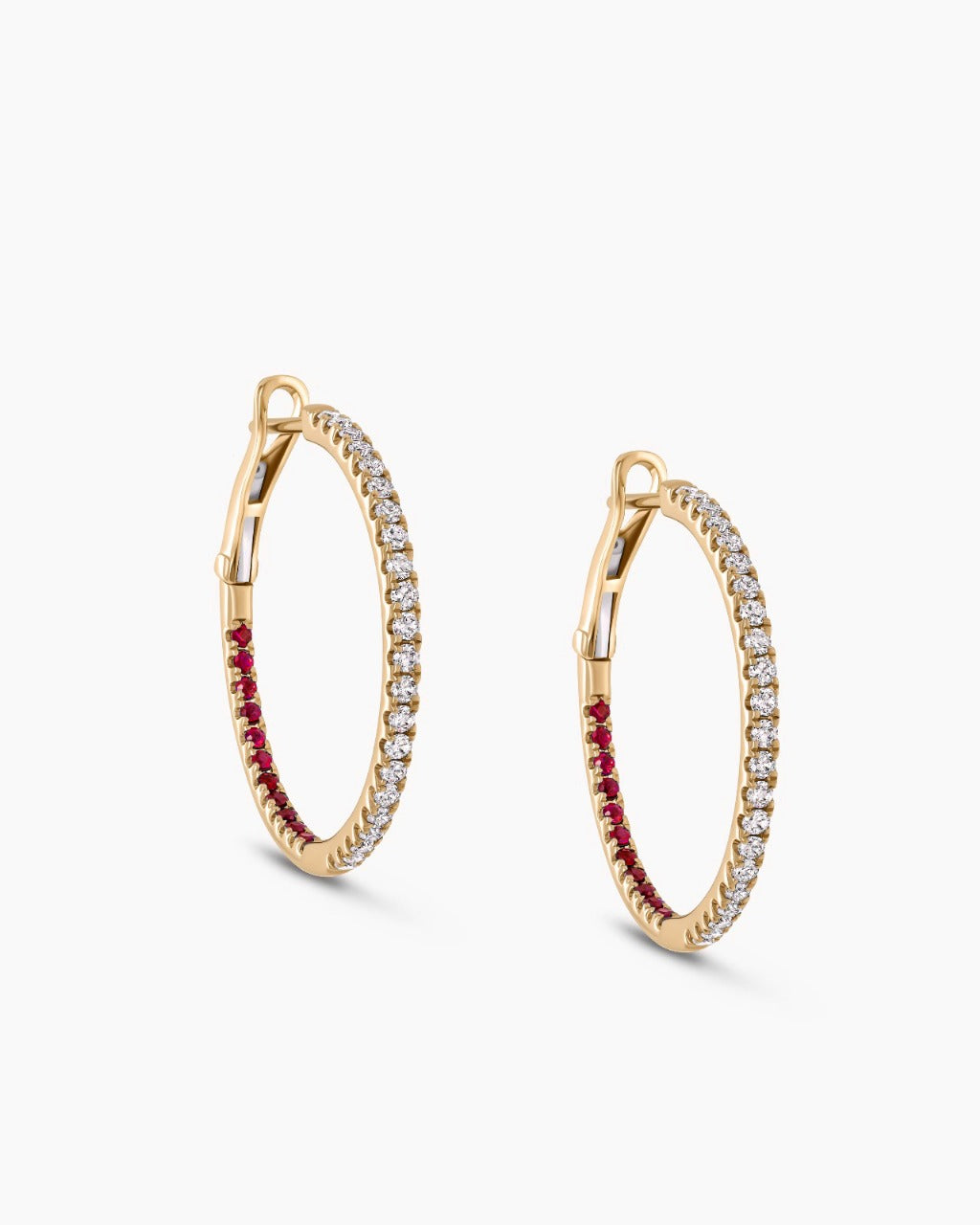 Small Ruby and Diamond Hoop Earrings