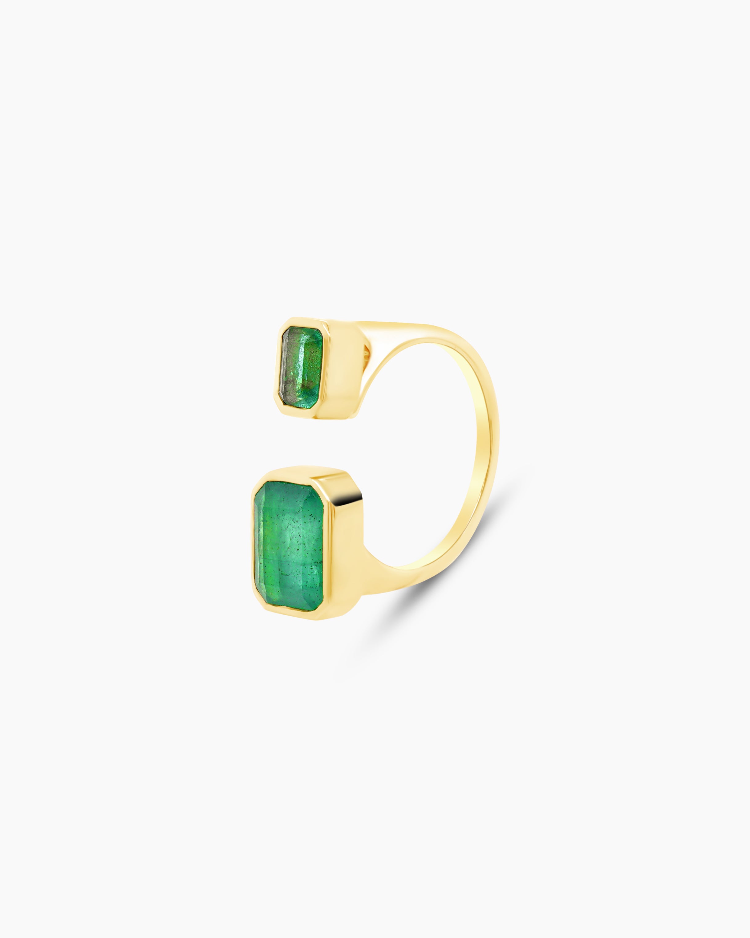 Rectangular Emerald Open Ring