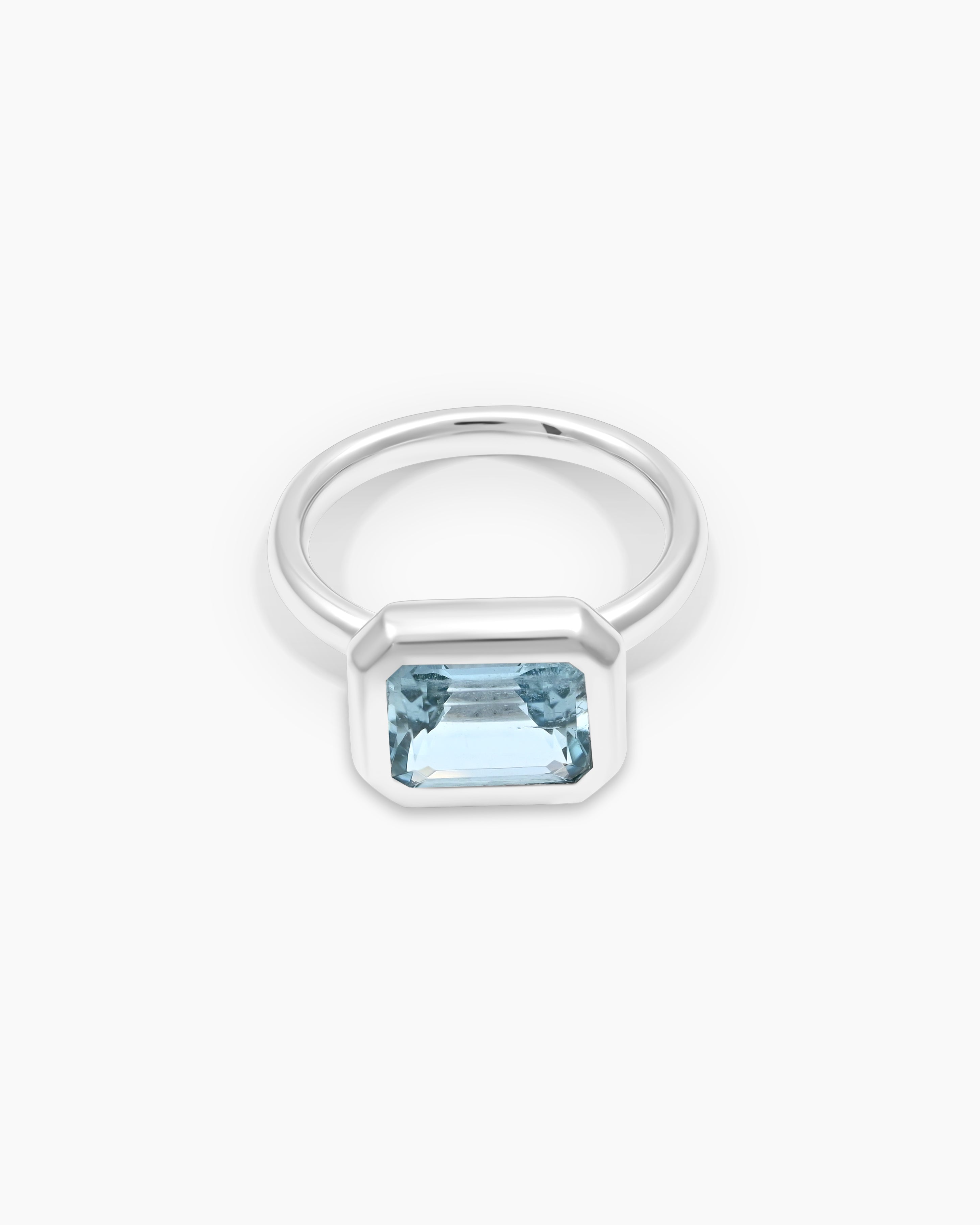 Breeze | Emerald Cut Aquamarine Stackable Ring